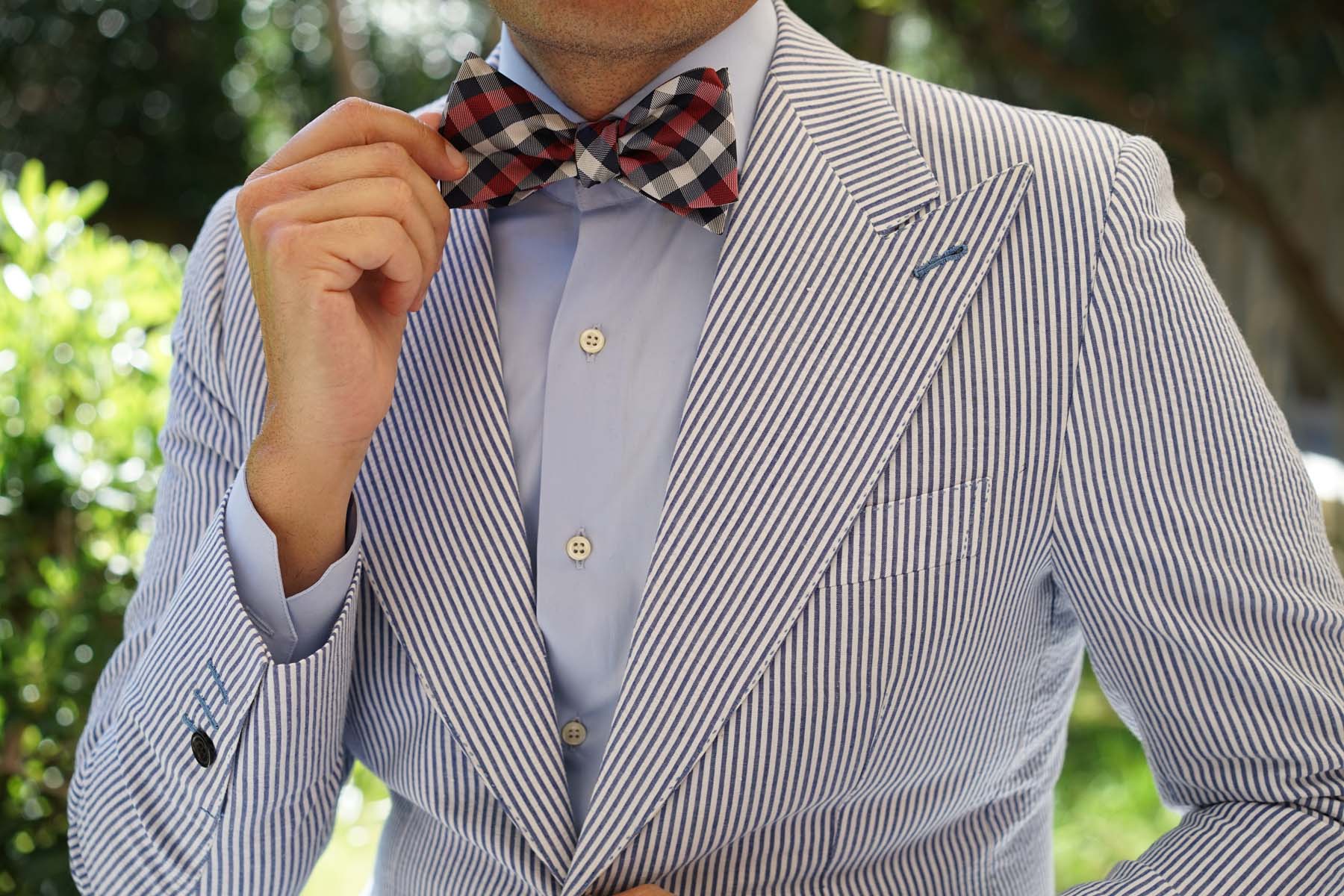 Navy Checkered Scotch Red Self Tie Bow Tie