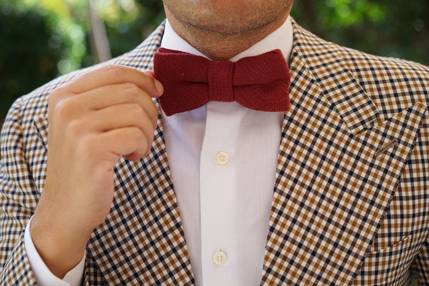 Burnt Burgundy Basket Weave Linen Bow Tie