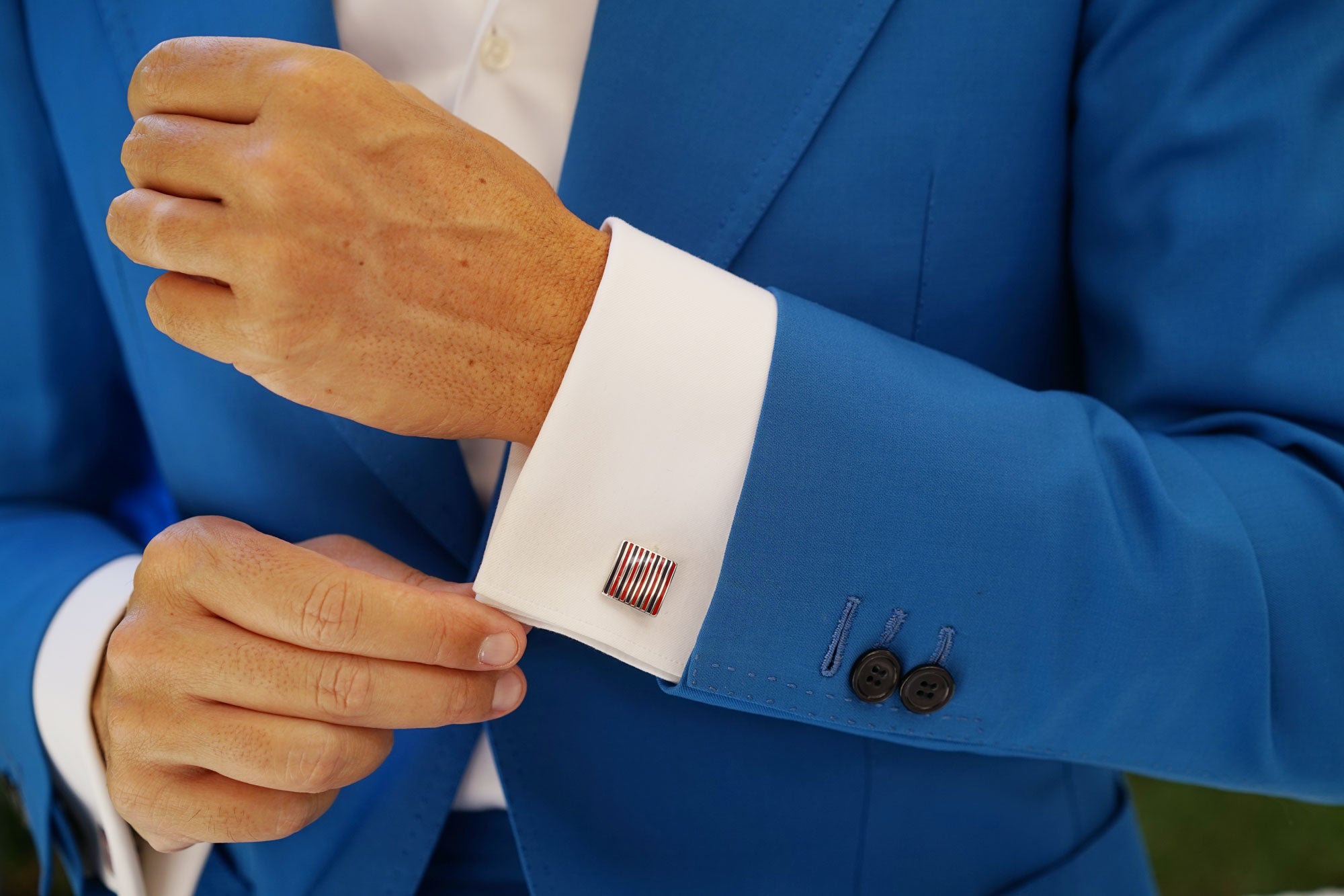 Navy Blue and Maroon Pinstripe Cufflinks