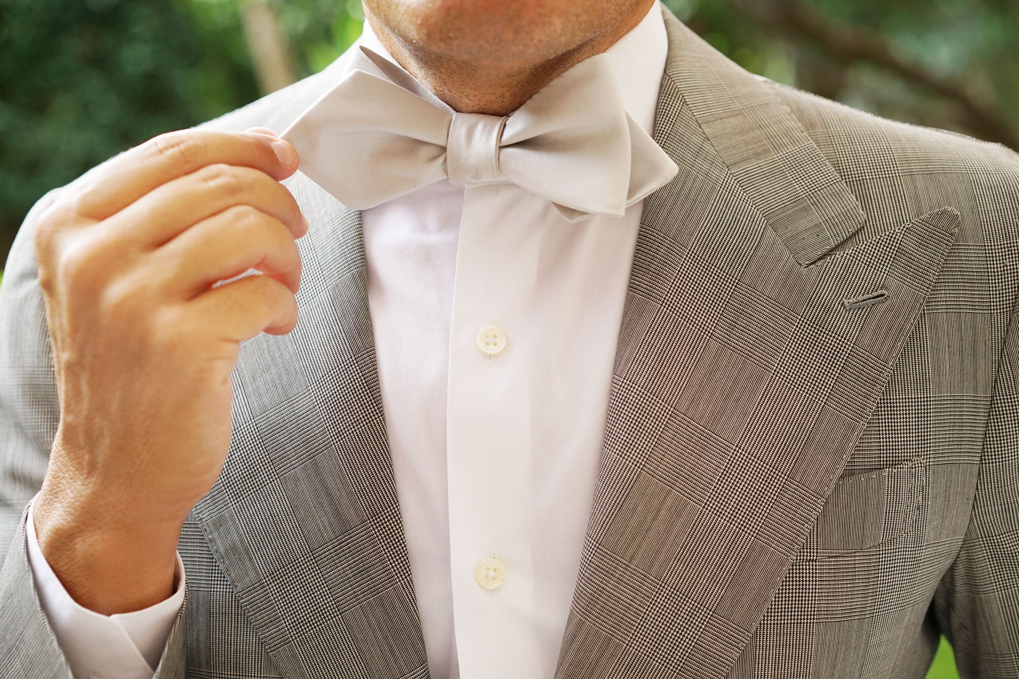 Light Grey Satin Self Tie Diamond Tip Bow Tie