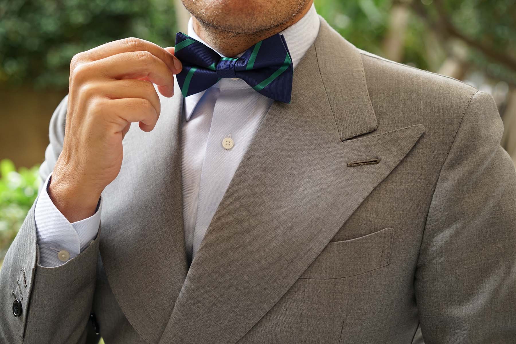 Navy Blue with Green Stripes Bow Tie