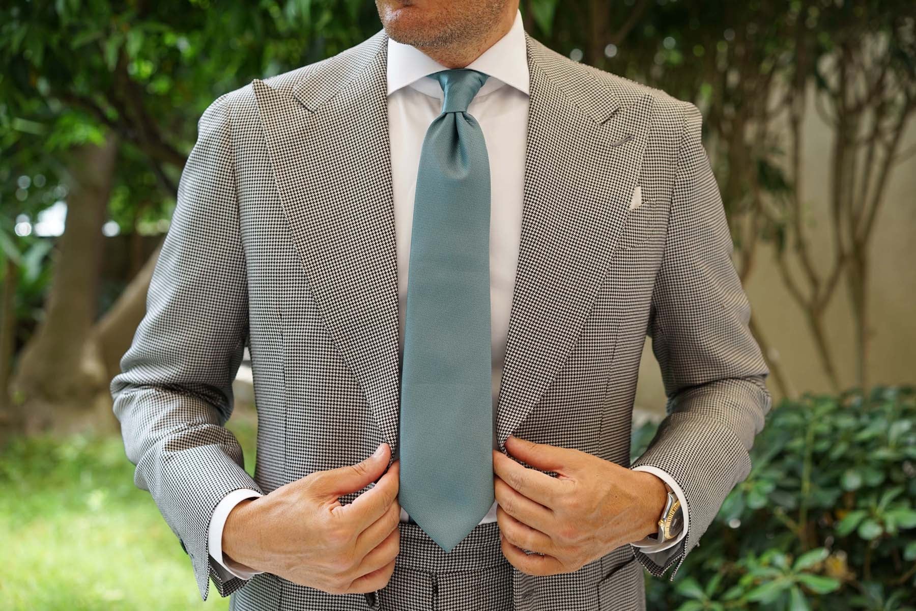 Dusty Teal Blue Weave Necktie