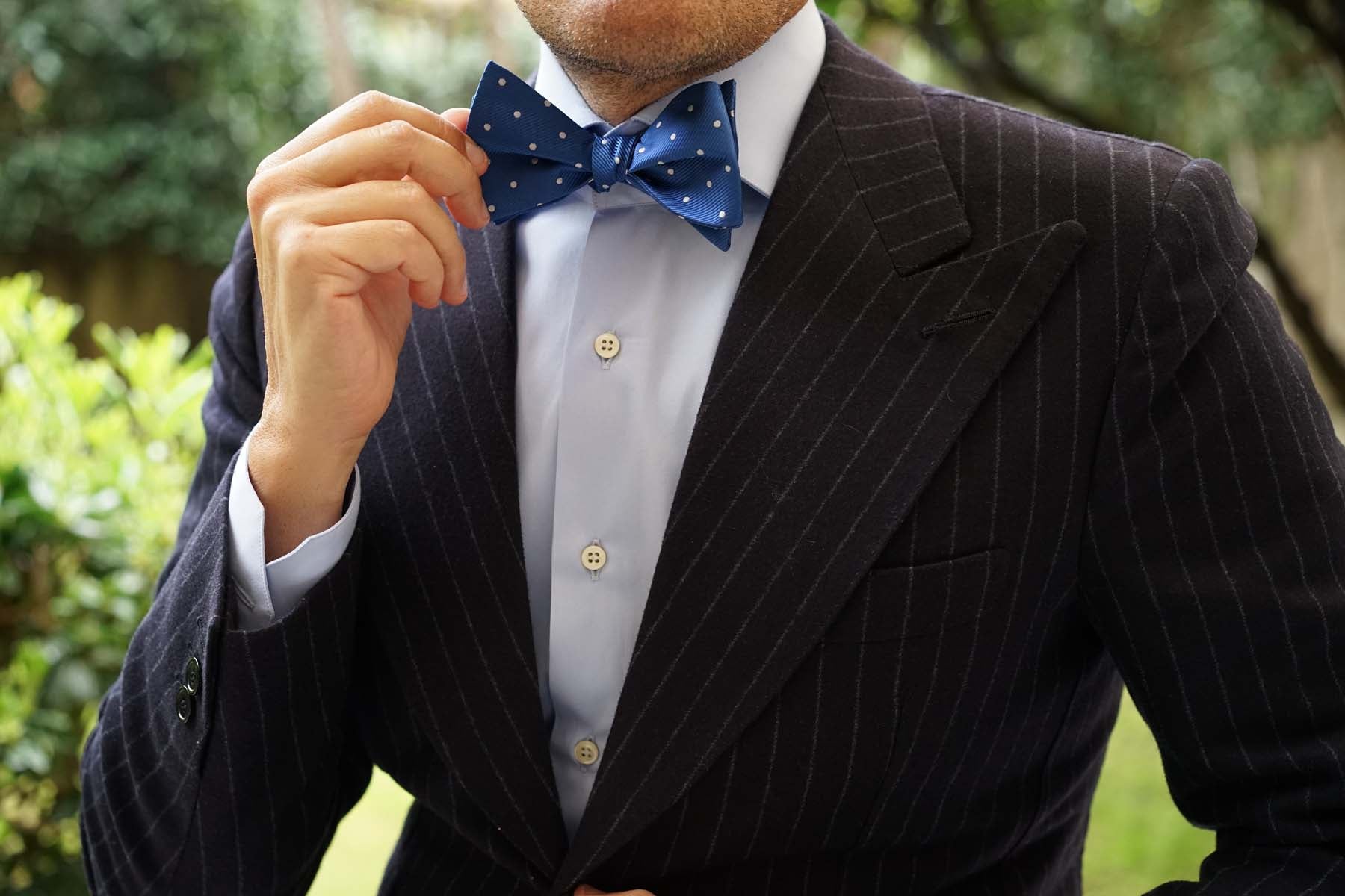 Royal Blue with White Polka Dots Self Tie Bow Tie