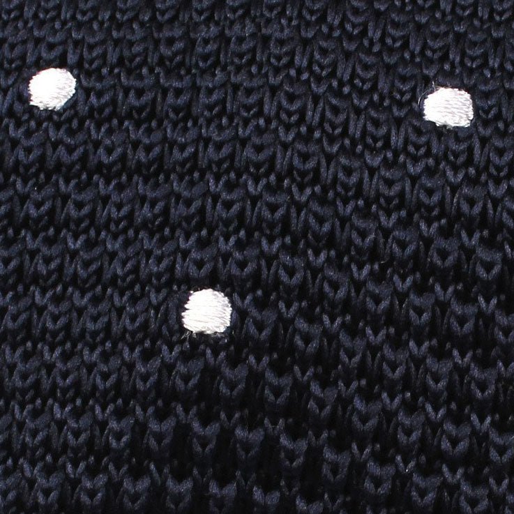 Navy Blue Knitted Tie with White Polka Dots