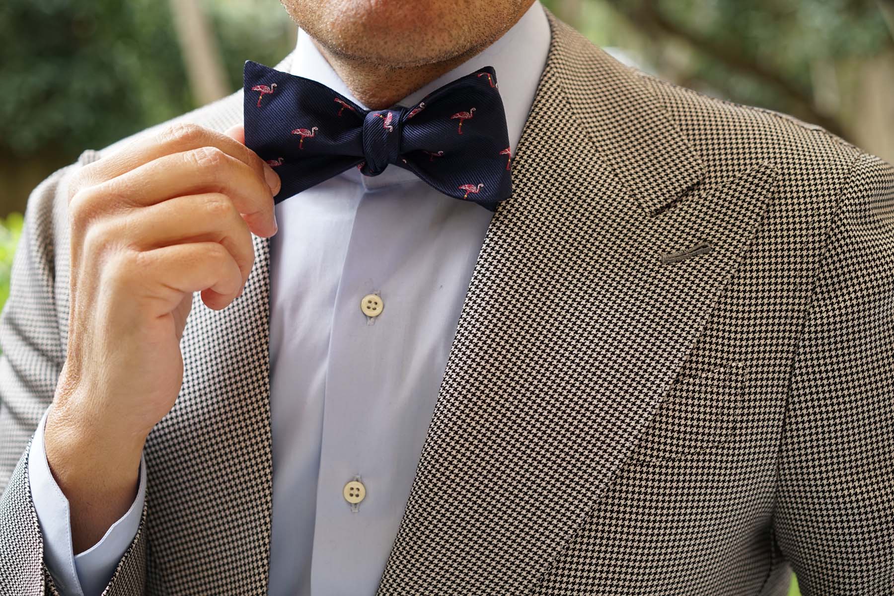 The Navy Blue Pink Flamingo Self Tie Bow Tie