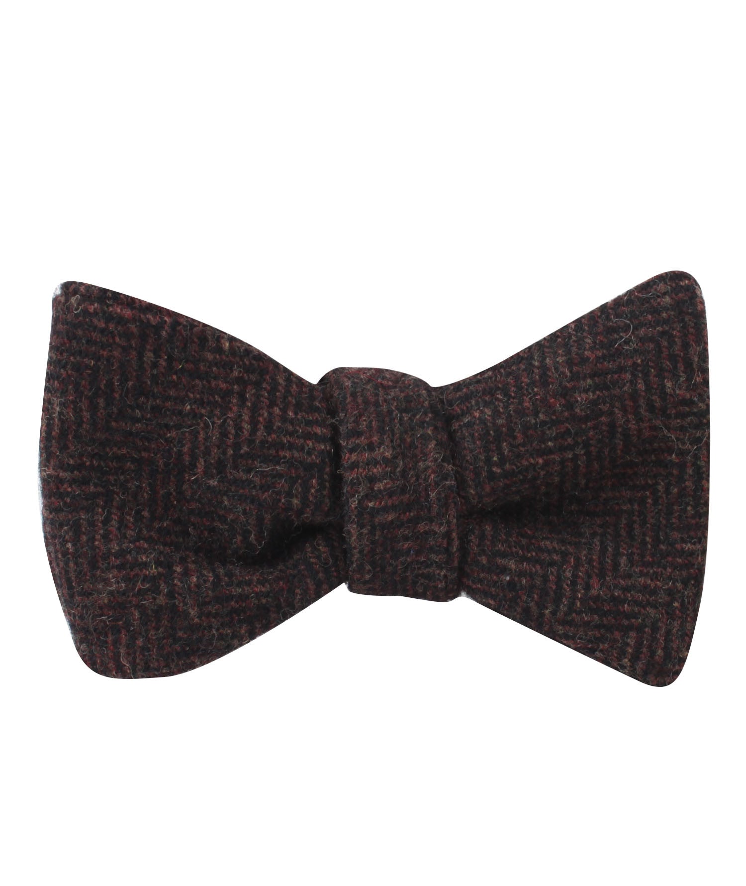 Coffee Herringbone Coarse Wool Self Bow Tie