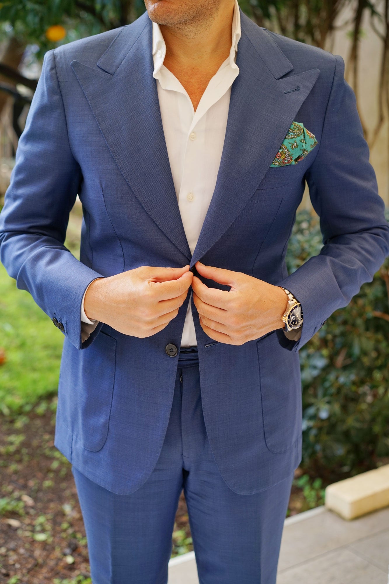 Amer Fort Teal Paisley Pocket Square