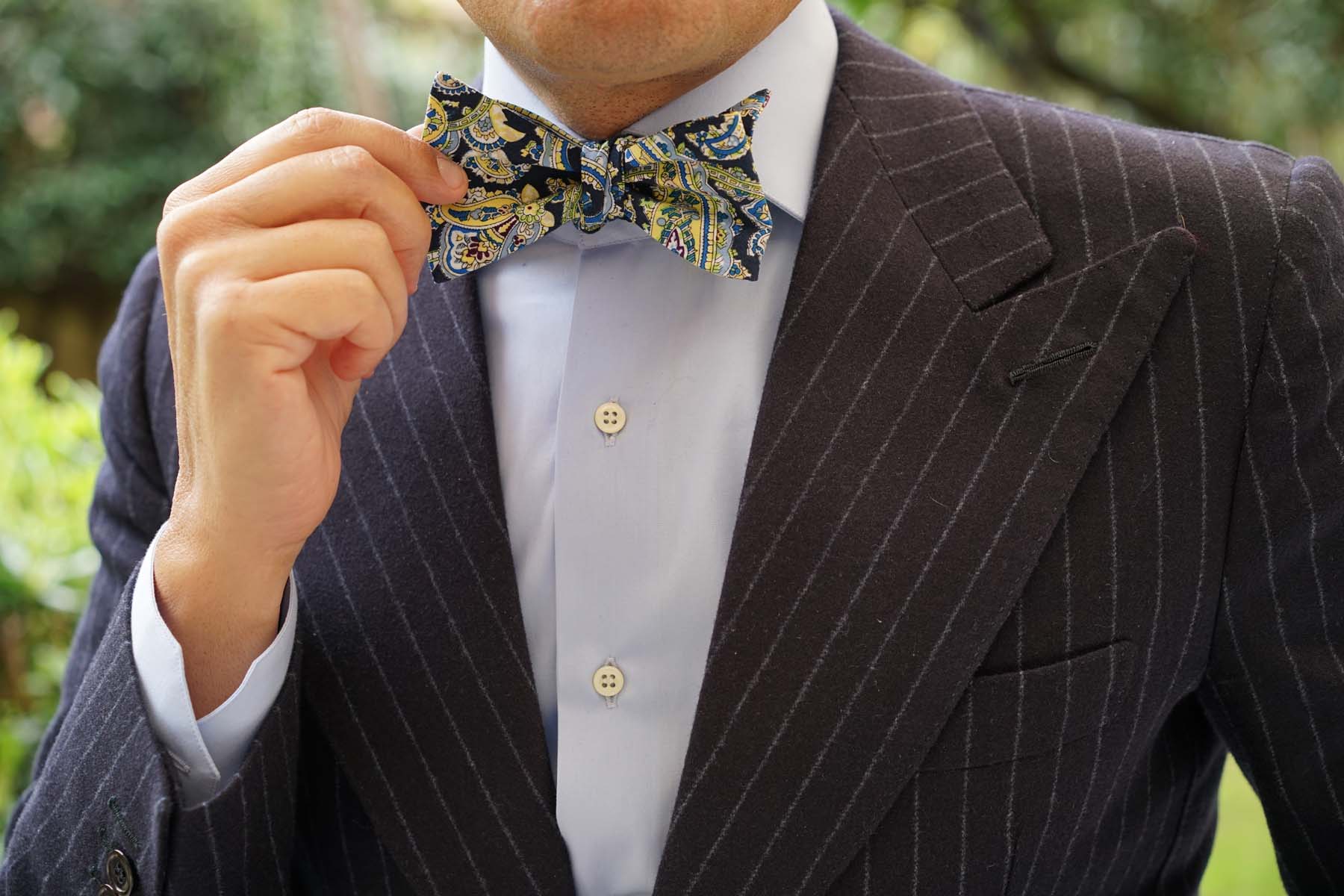 Vivara Yellow on Blue Paisley Self Bow Tie