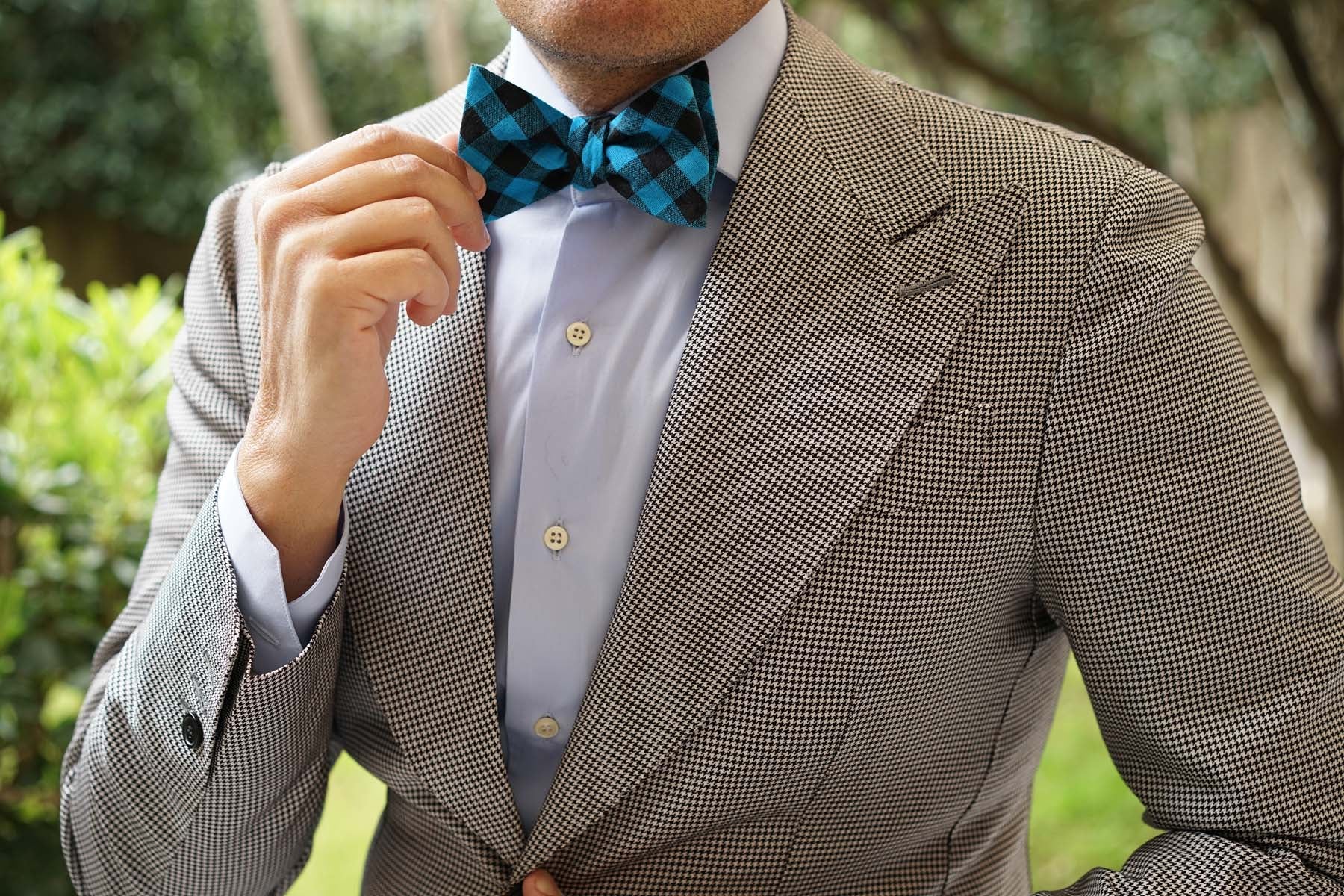 Grim Blue Gingham Self Bow Tie