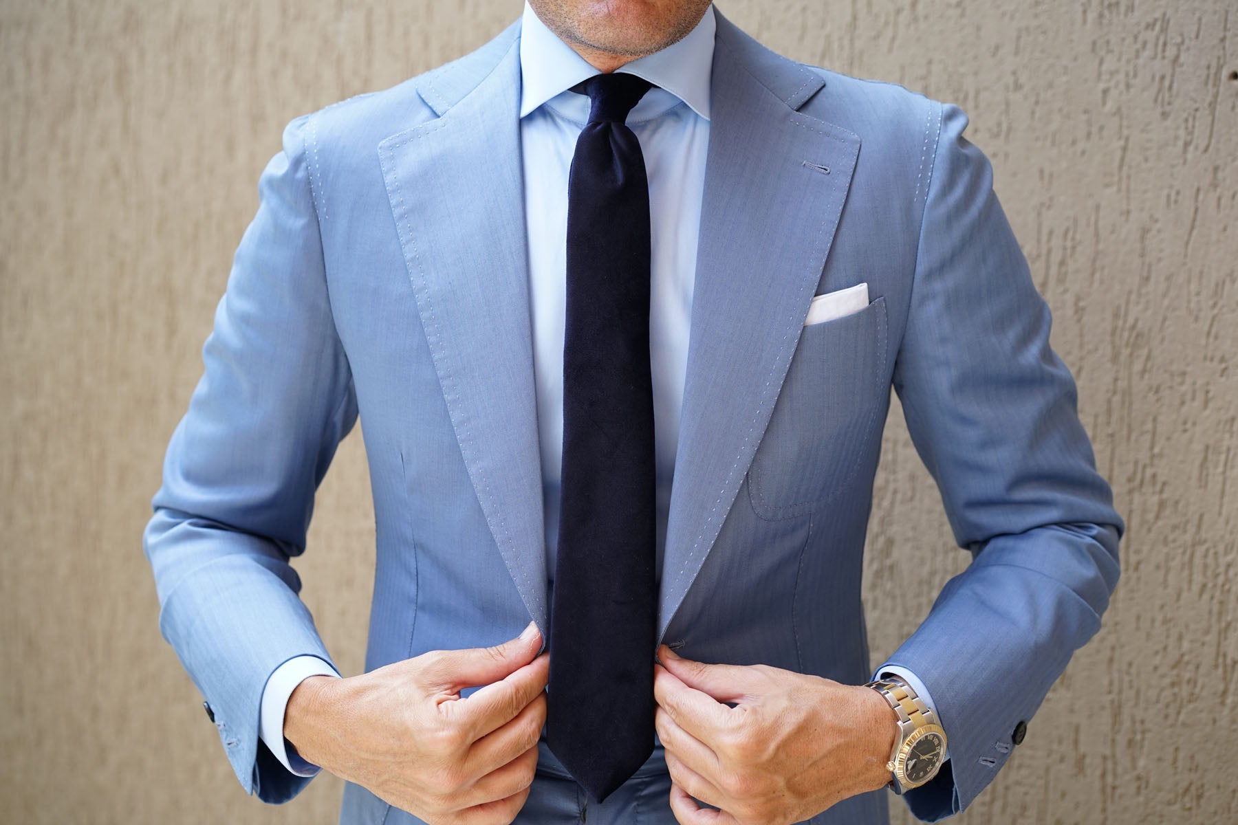 Navy Blue Bond Velvet Skinny Tie