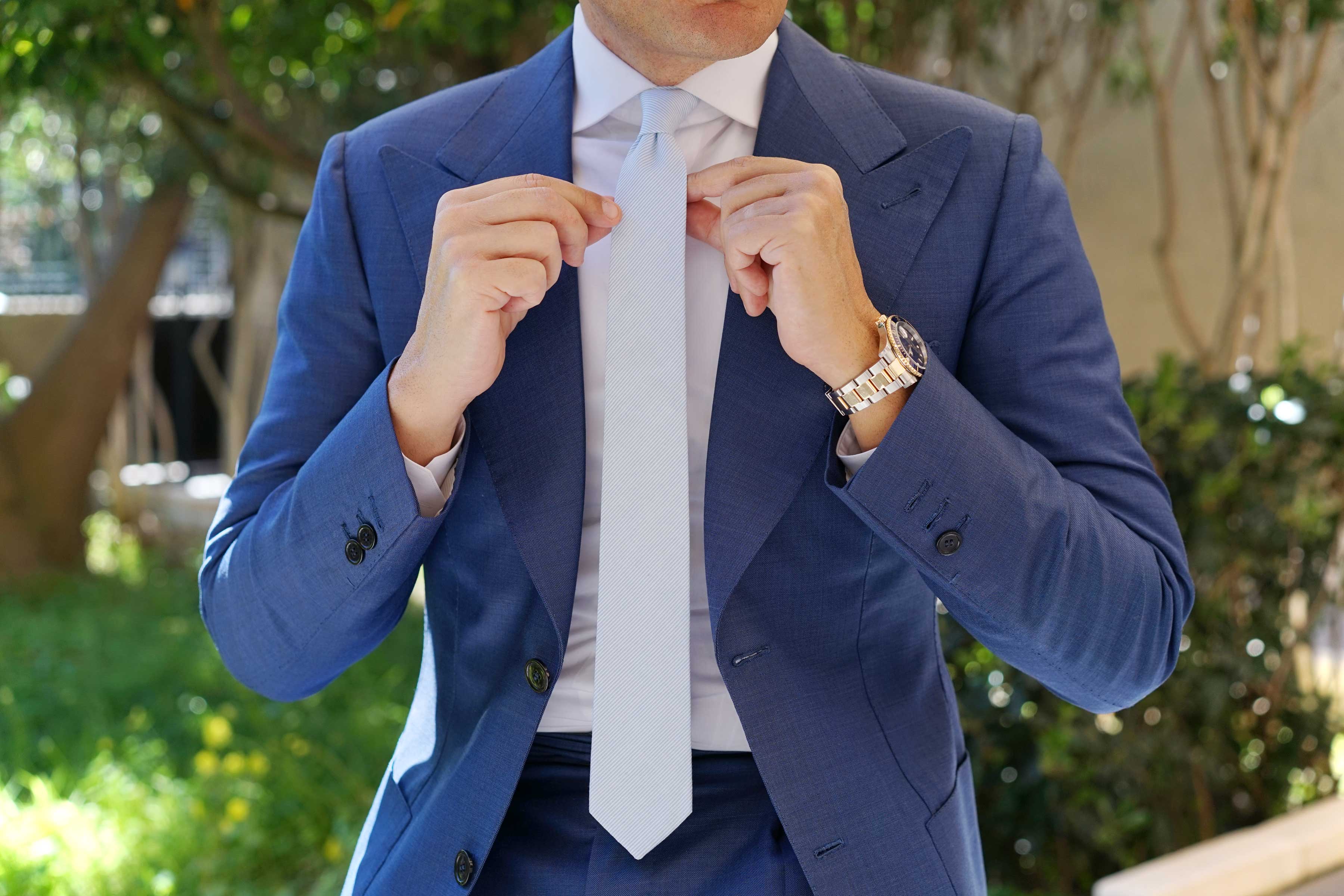 Light Blue and White Pinstripes Cotton Skinny Tie