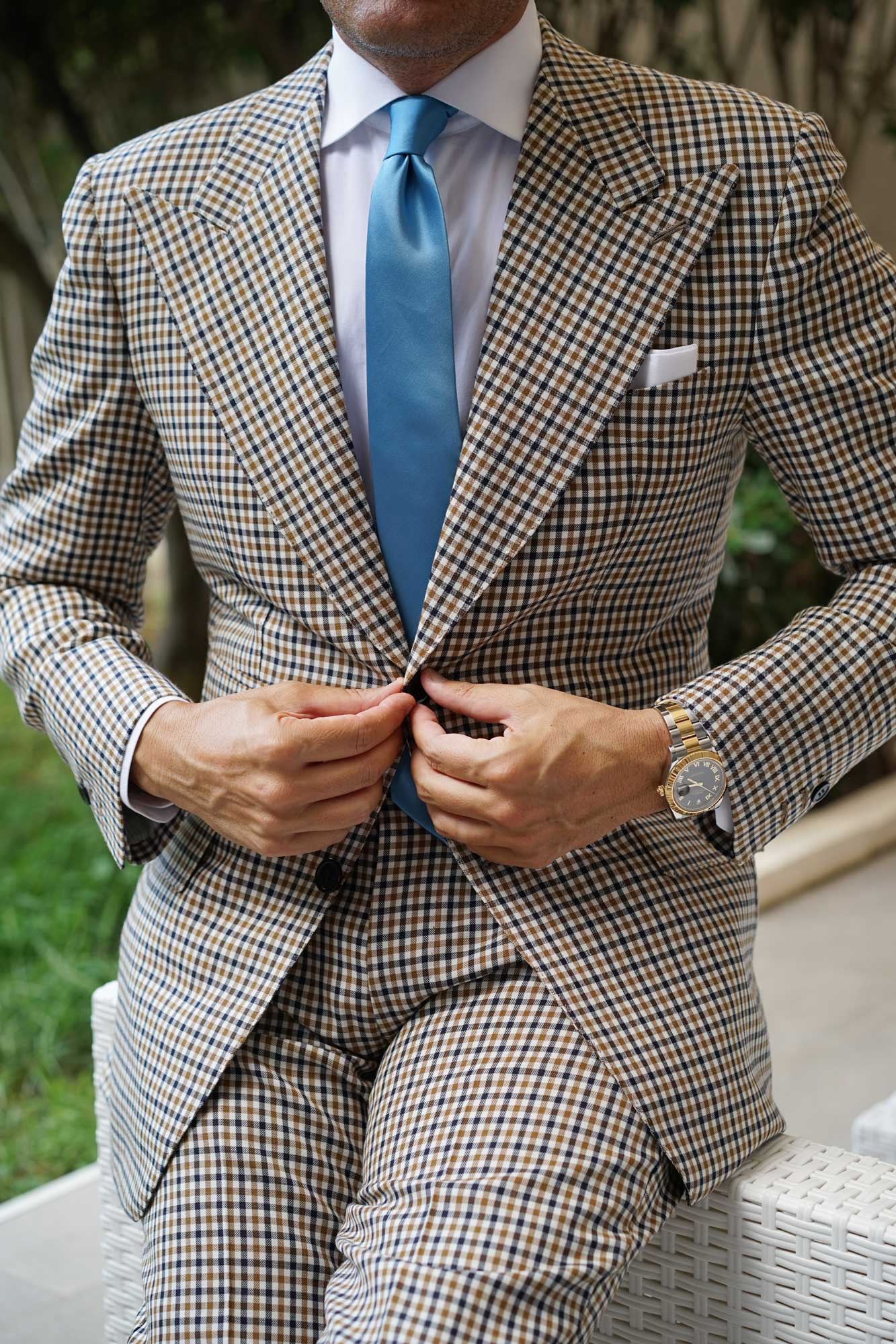 Coastal Blue Satin Skinny Tie