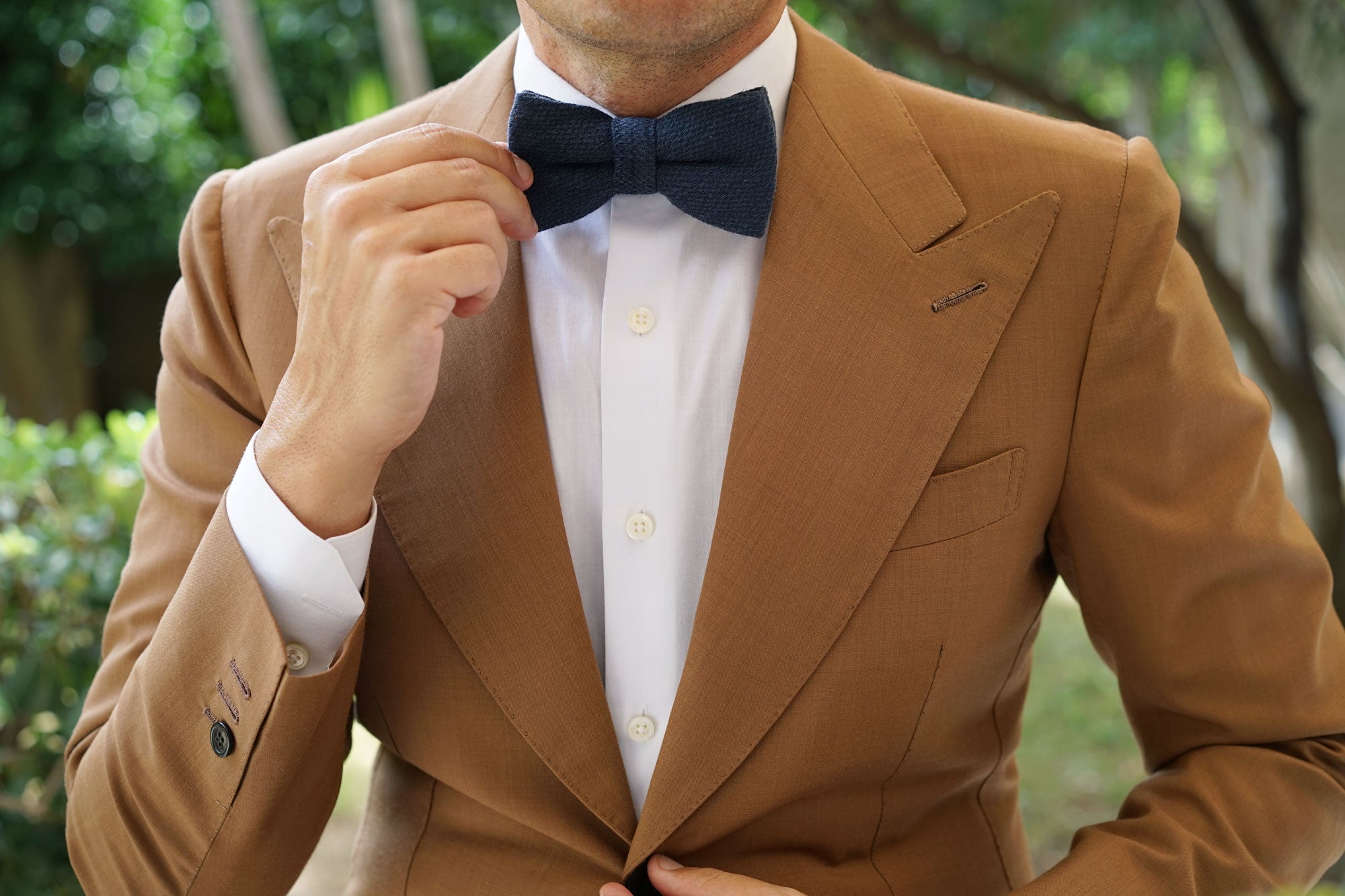 Marine Navy Blue Linen Bow Tie