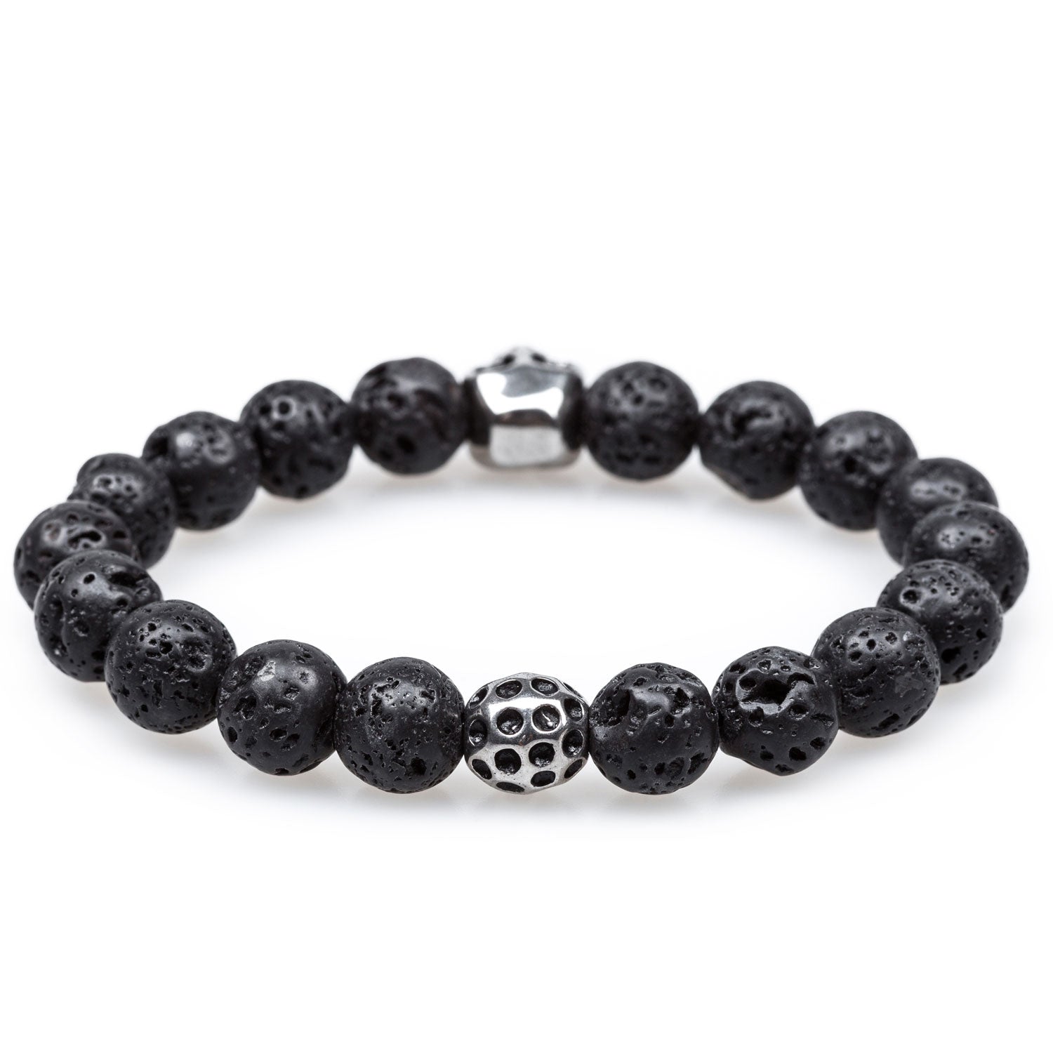 Lava Stone Antique Silver Skull Bracelet