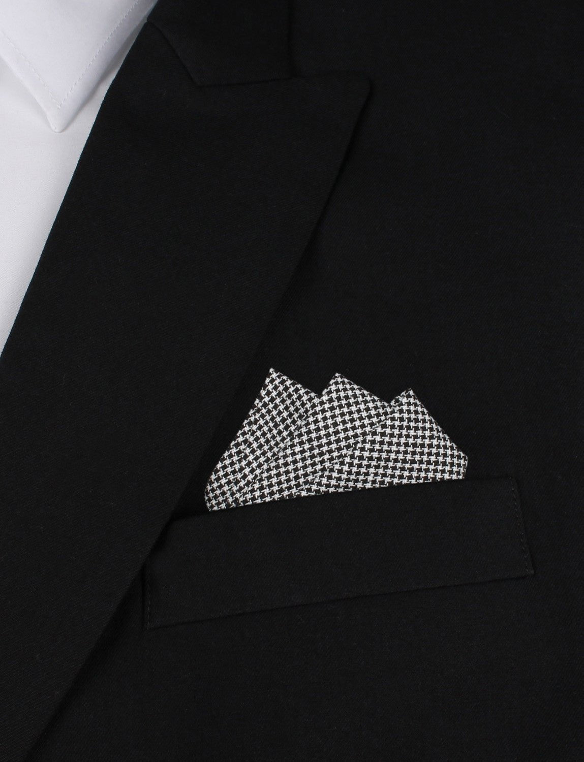 Black & White Houndstooth Cotton Pocket Square