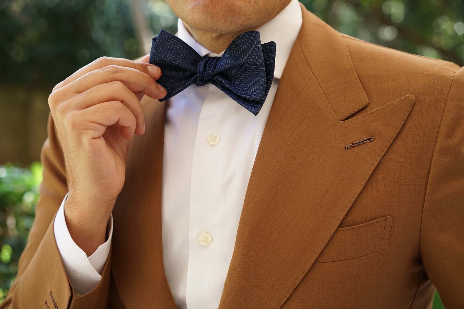 Aztec Blue Herringbone Self Bow Tie