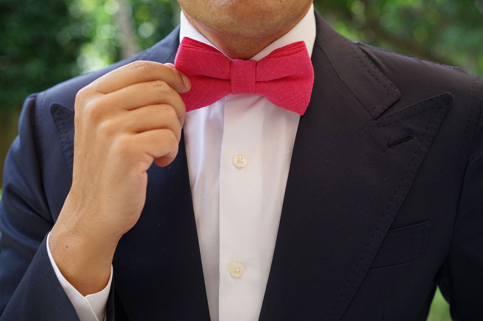 Begonia Hot Pink Linen Bow Tie