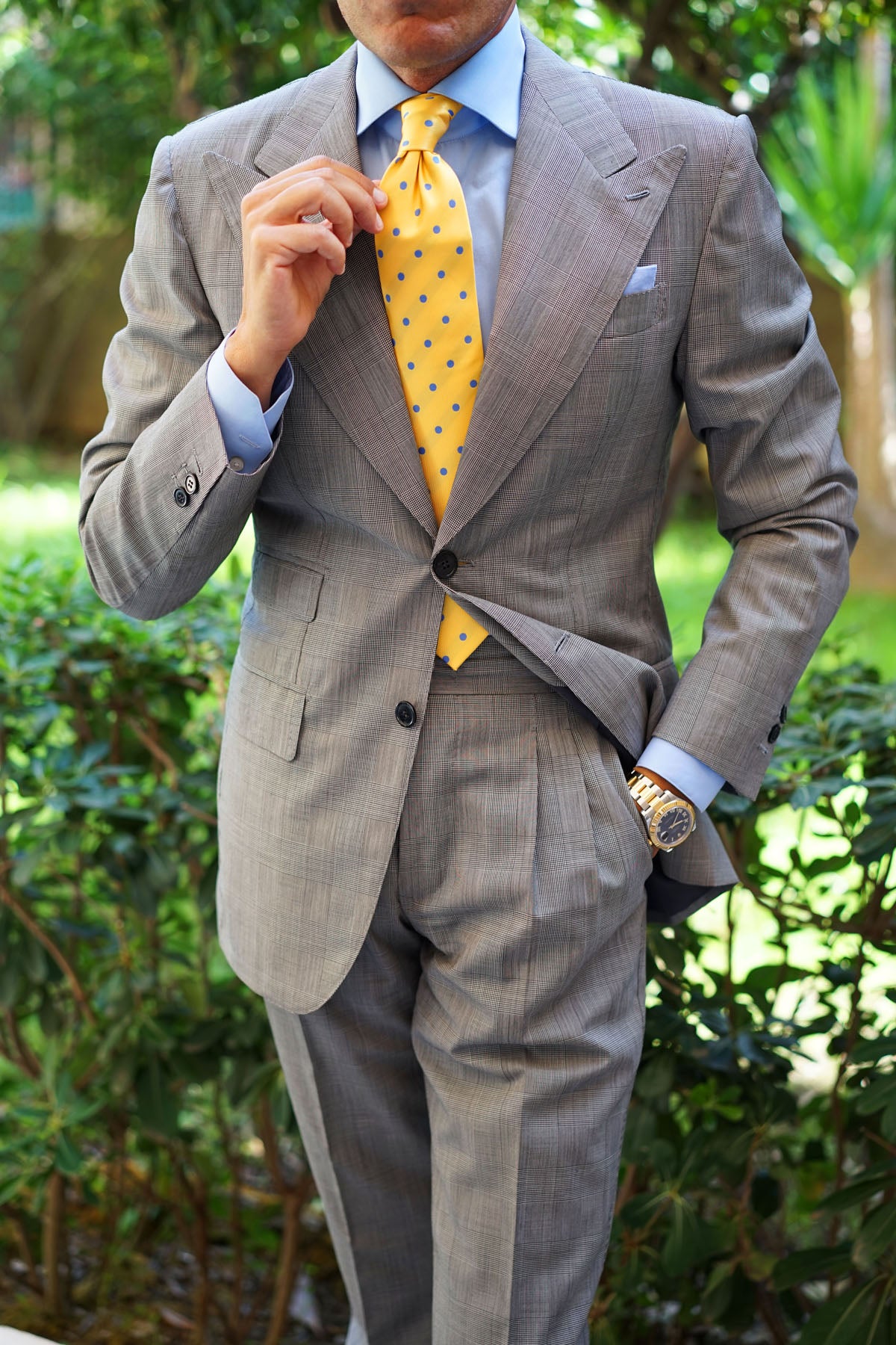 Yellow Tie with Light Blue Polka Dots