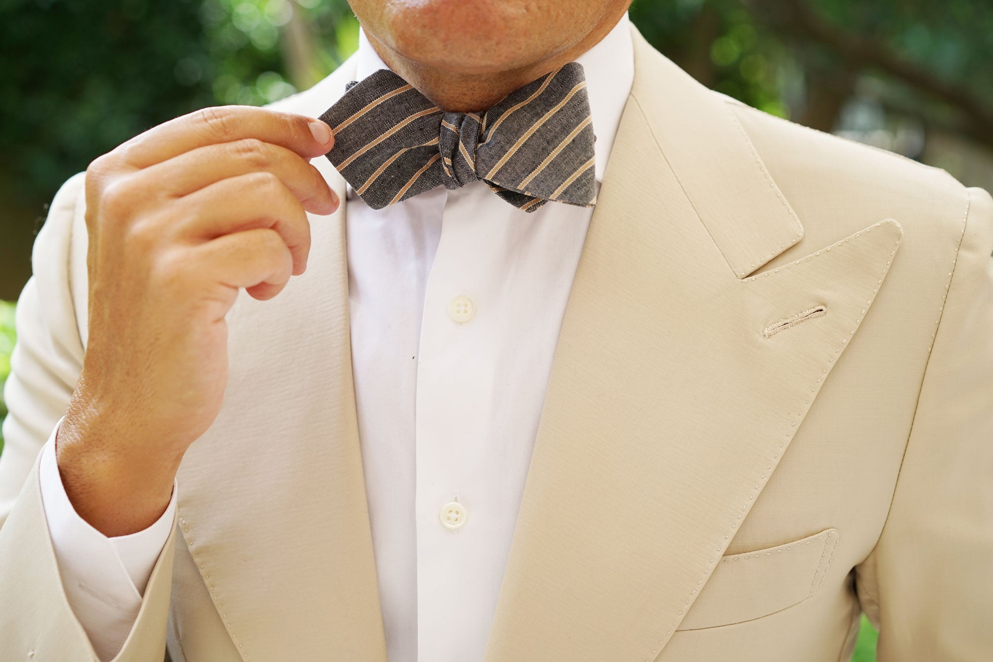 Mustard Pinstripe Diamond Self Bow Tie