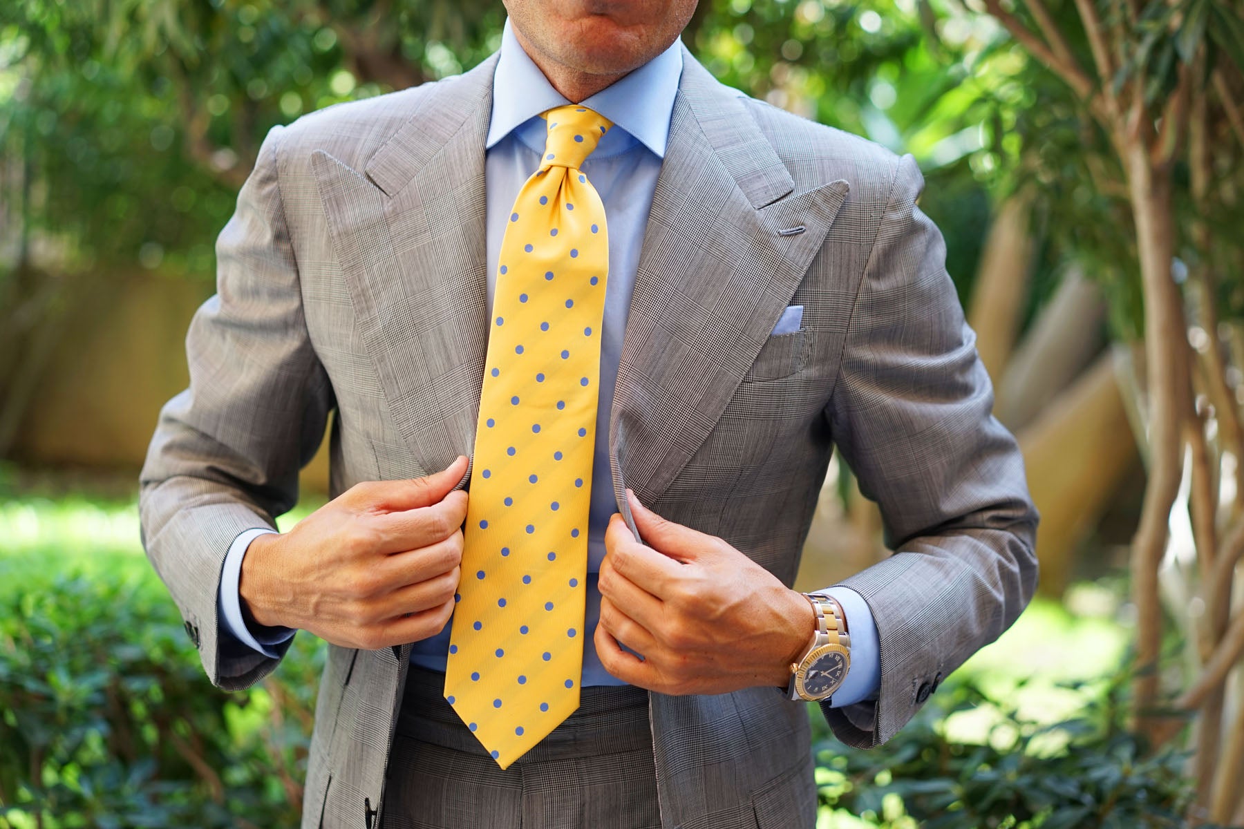 Yellow Tie with Light Blue Polka Dots