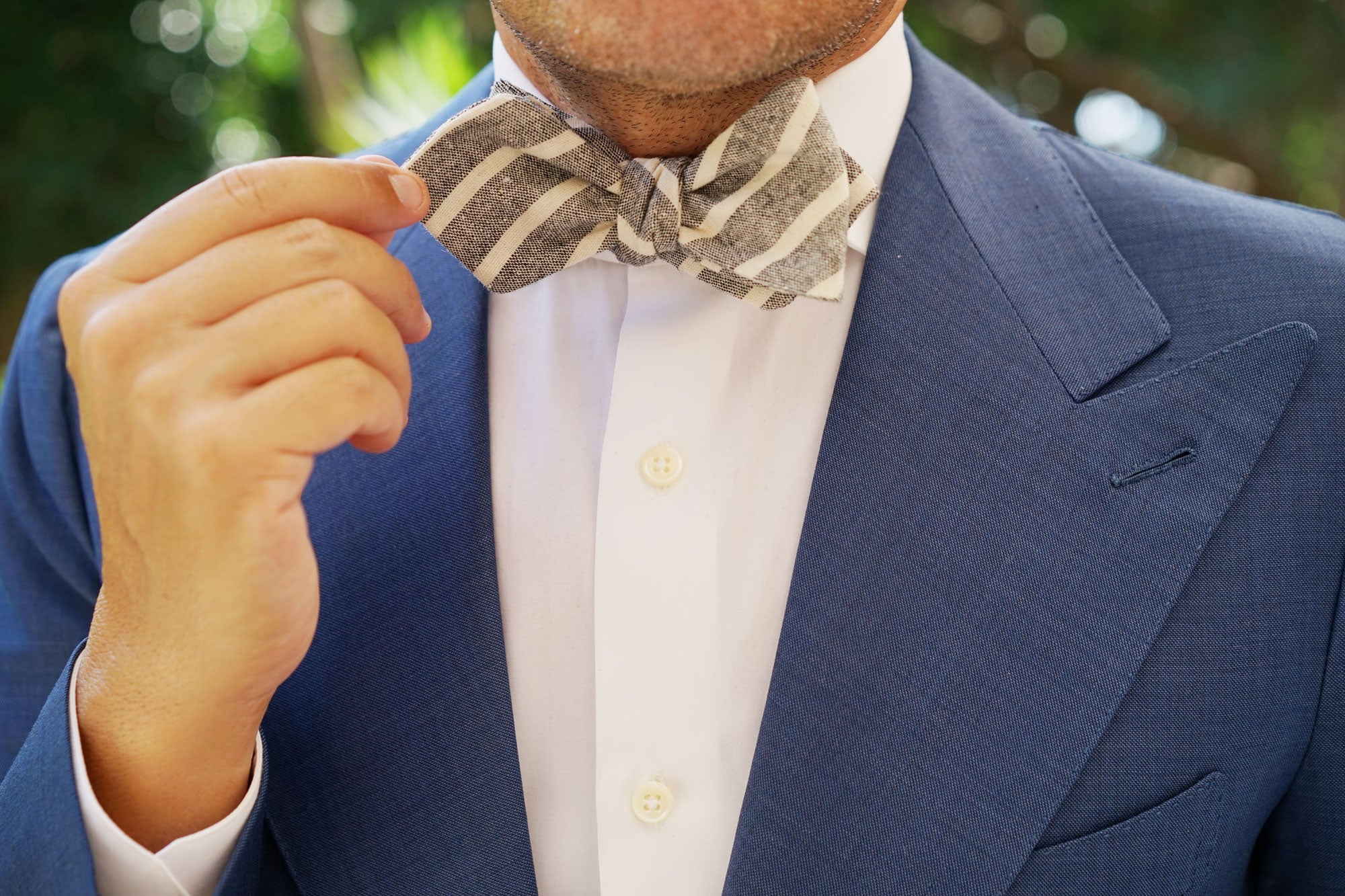 Adana Black Chalk Stripe Linen Diamond Self Bow Tie