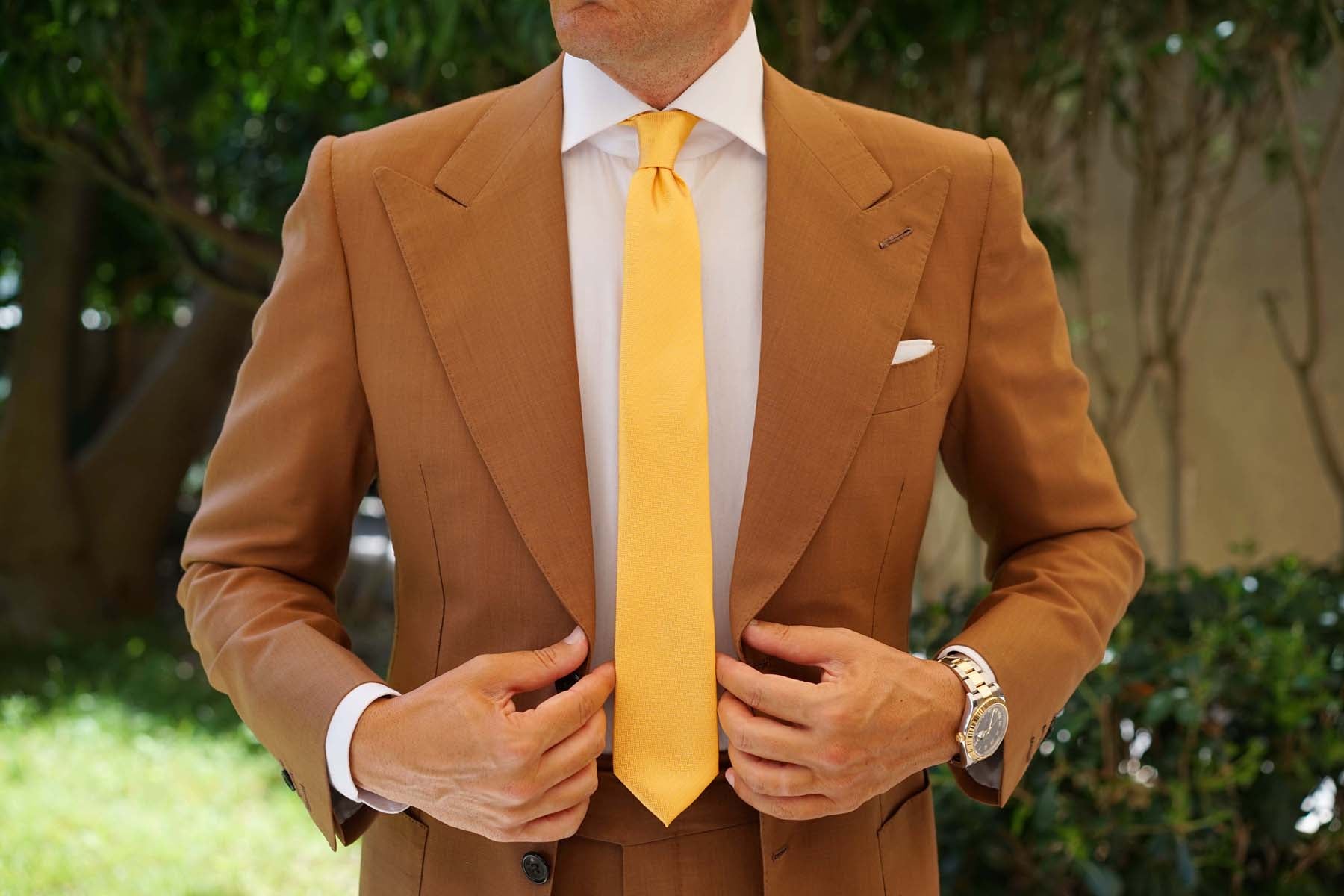 Butterscotch Yellow Herringbone Chevron Skinny Tie