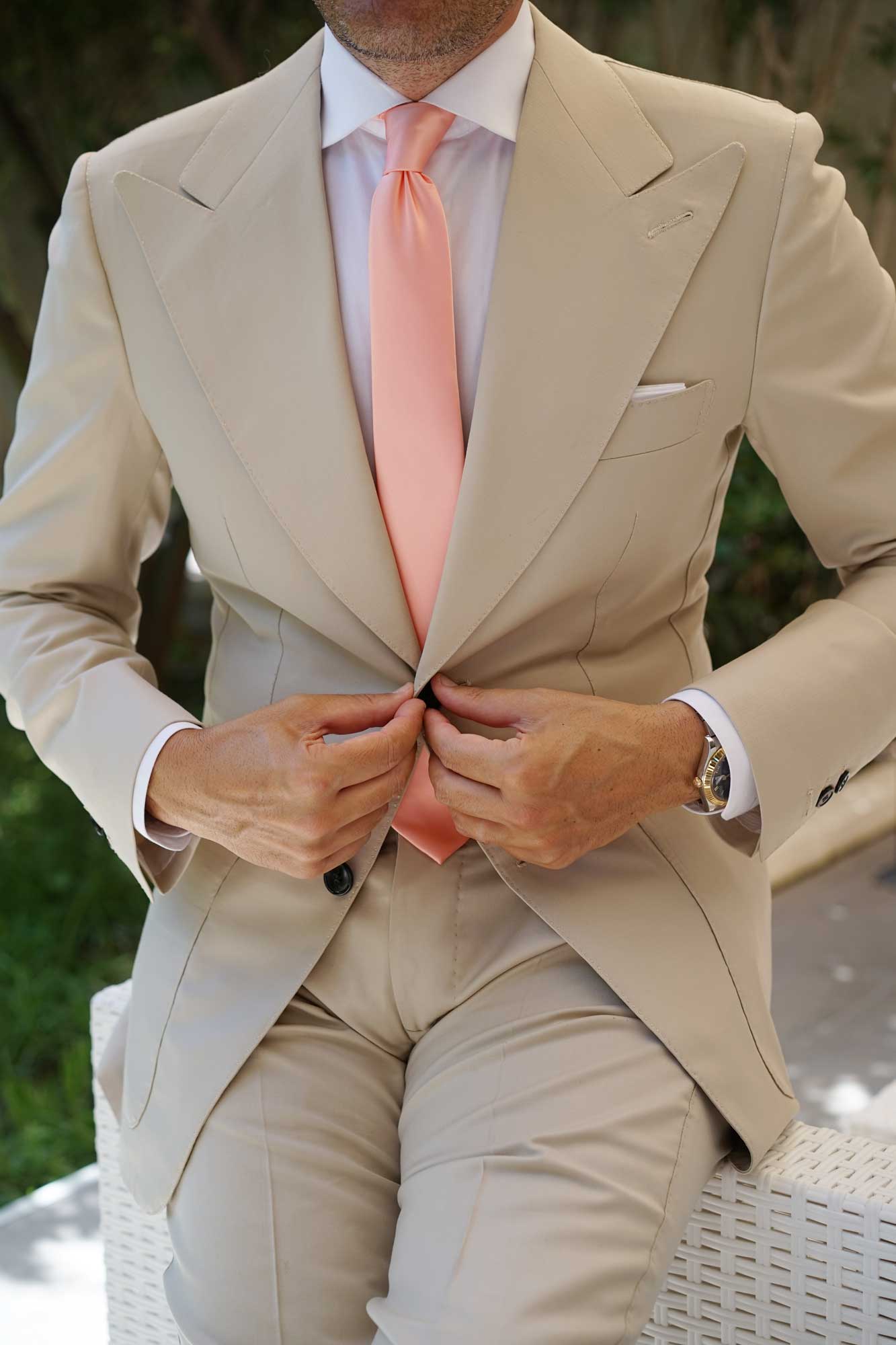 Salmon Frosty Pink Satin Skinny Tie