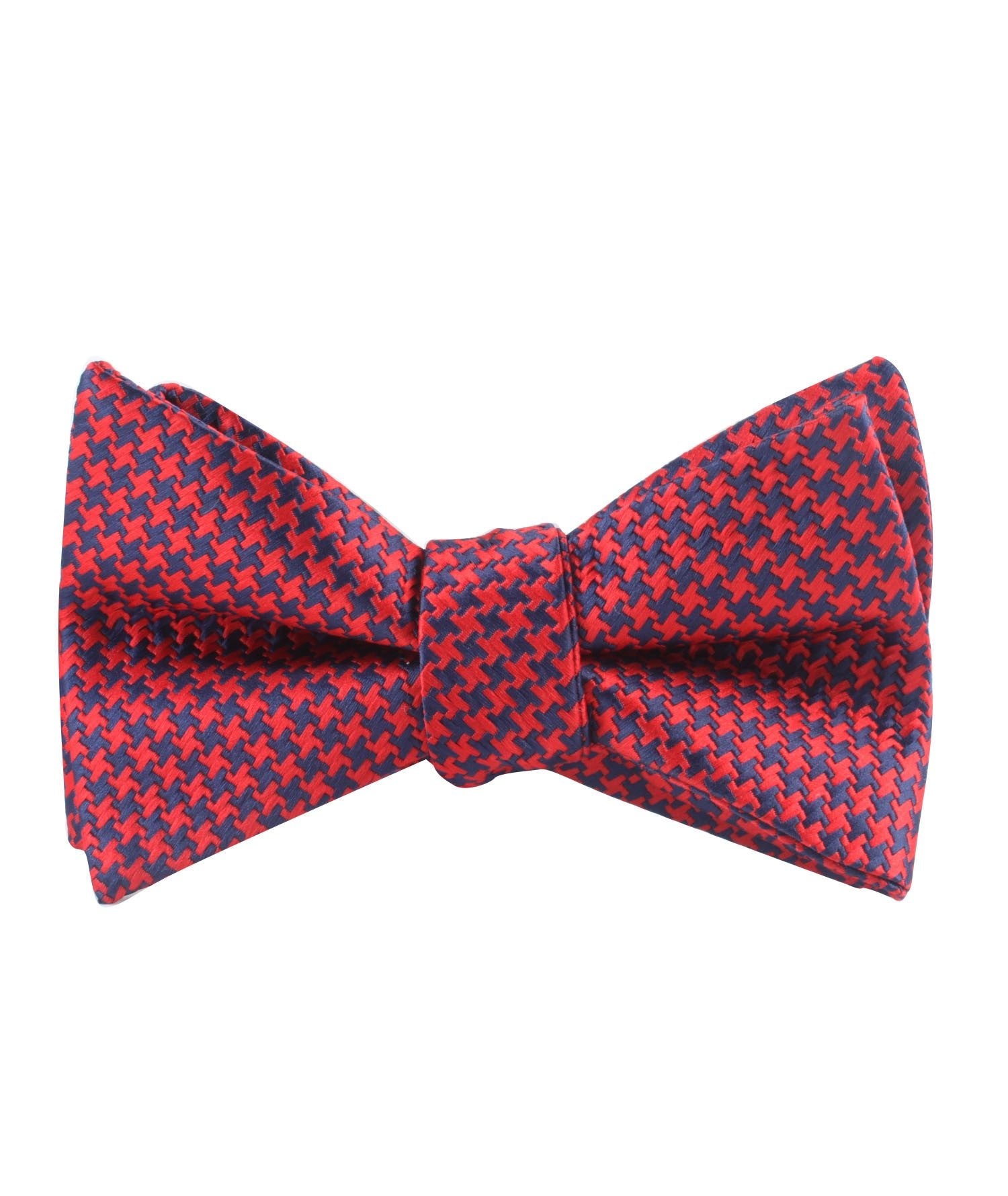 Scarlet Red Houndstooth Self Bow Tie