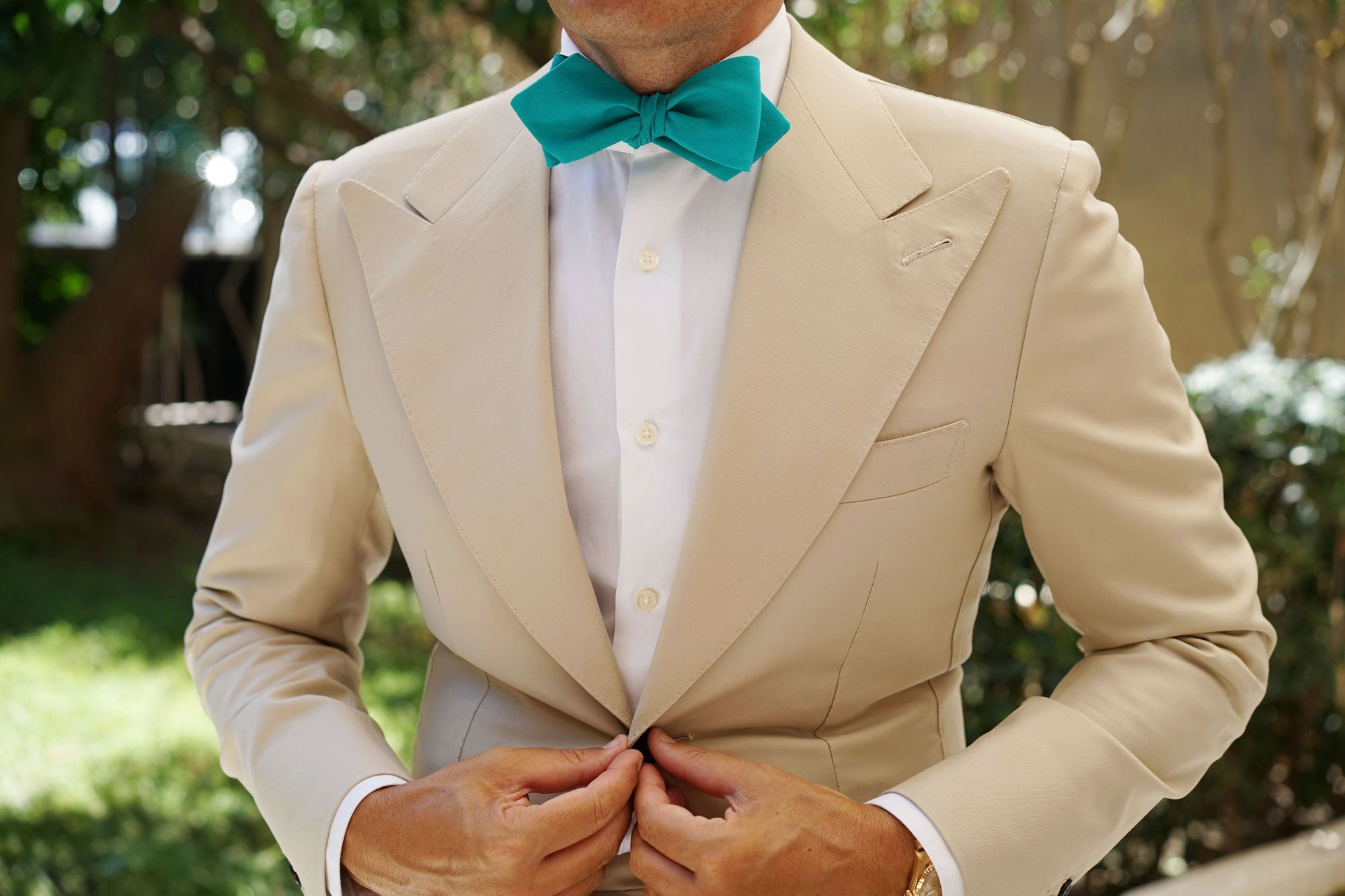 Green Teal Cotton Self Tie Diamond Bow Tie