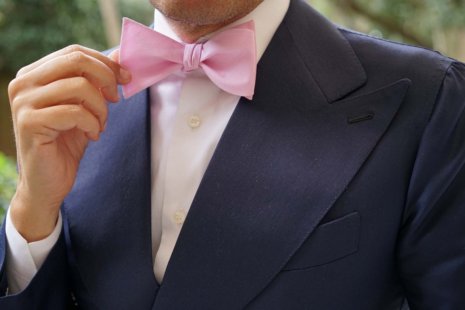 Light Pink Cotton Pinstripes Self Tie Bow Tie