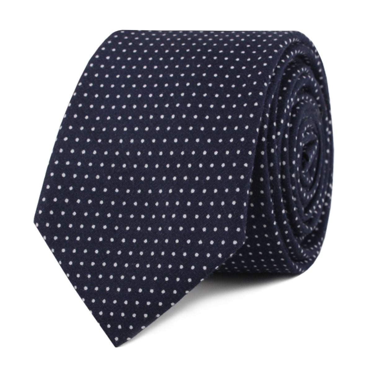 Navy Blue Cotton with White Mini Polka Dots Skinny Tie