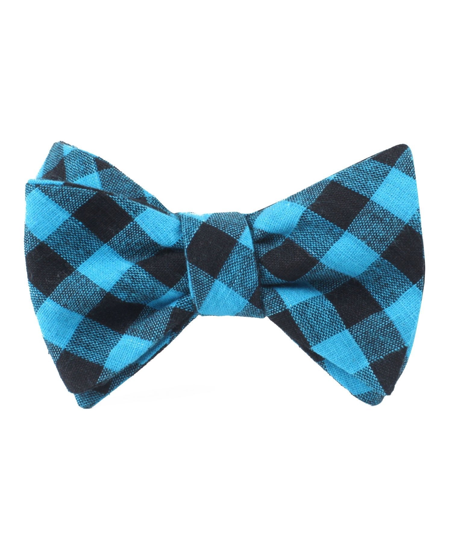 Grim Blue Gingham Self Bow Tie