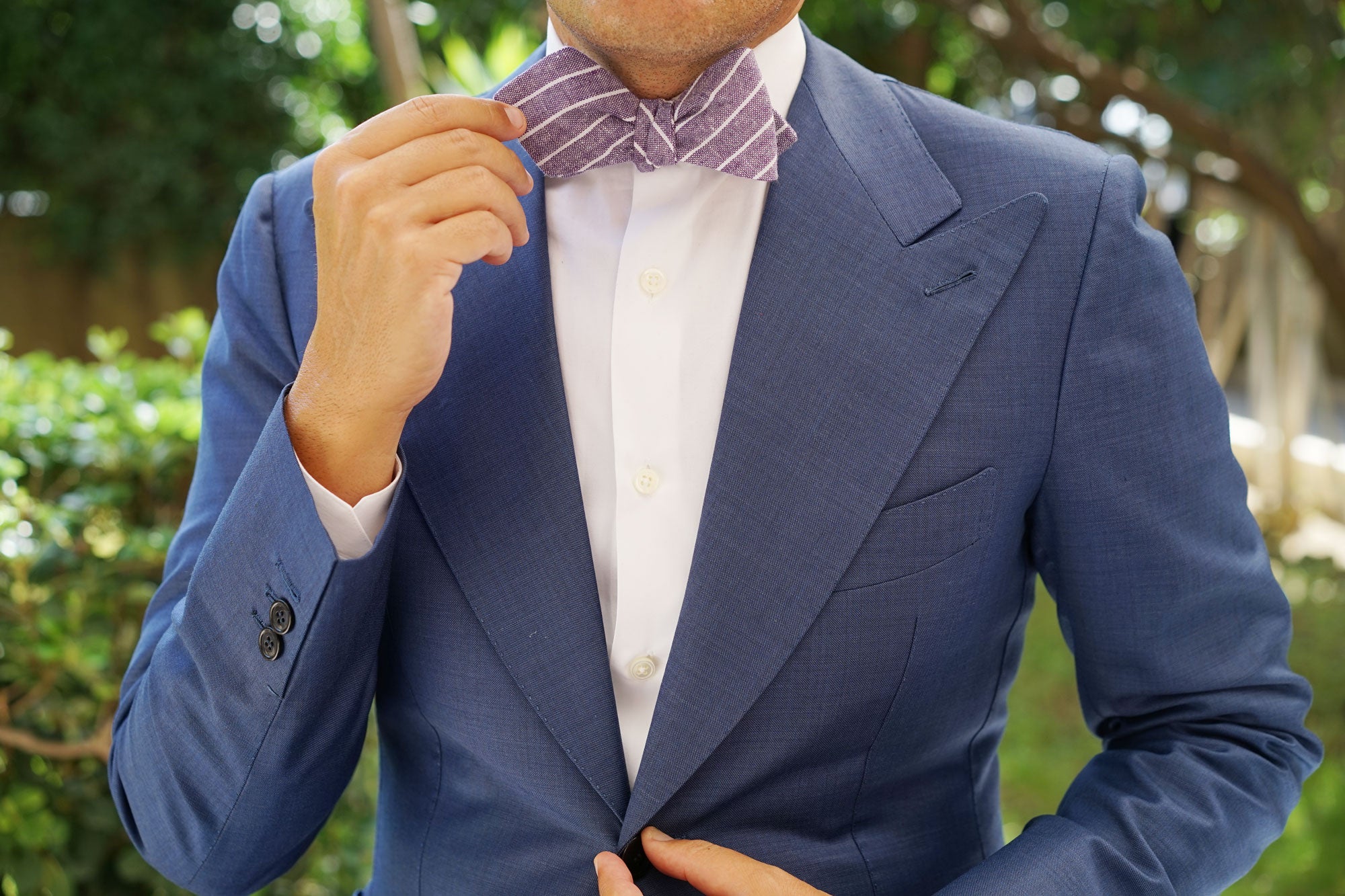 Tyrian Linen Purple Pinstripe Diamond Self Bow Tie