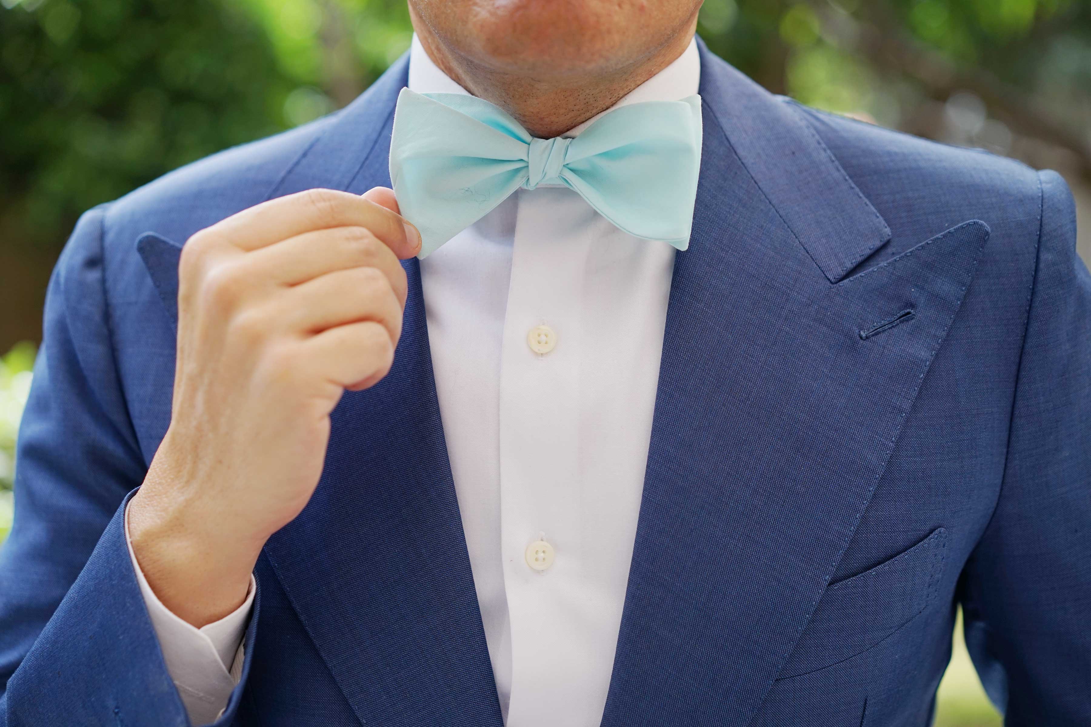 Mint Blue Cotton Self Tie Bow Tie