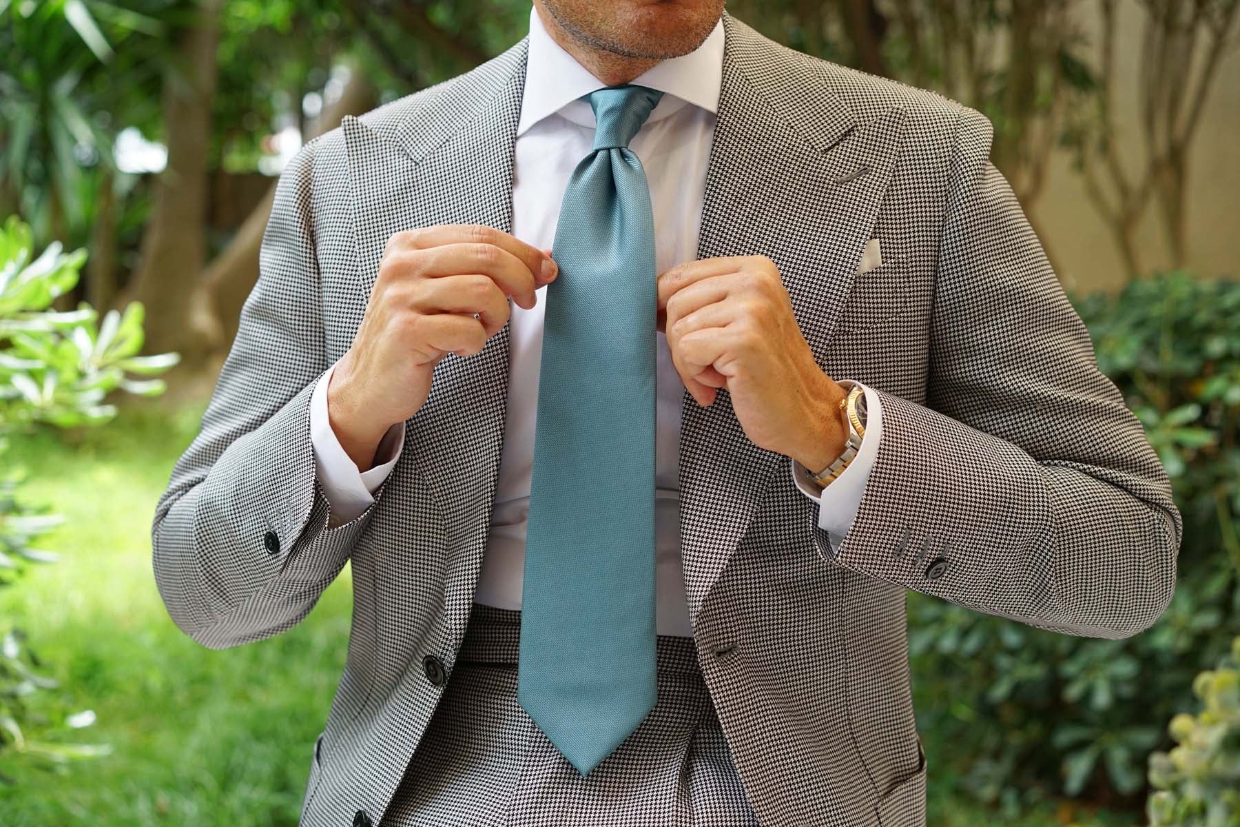 Dusty Teal Blue Weave Necktie