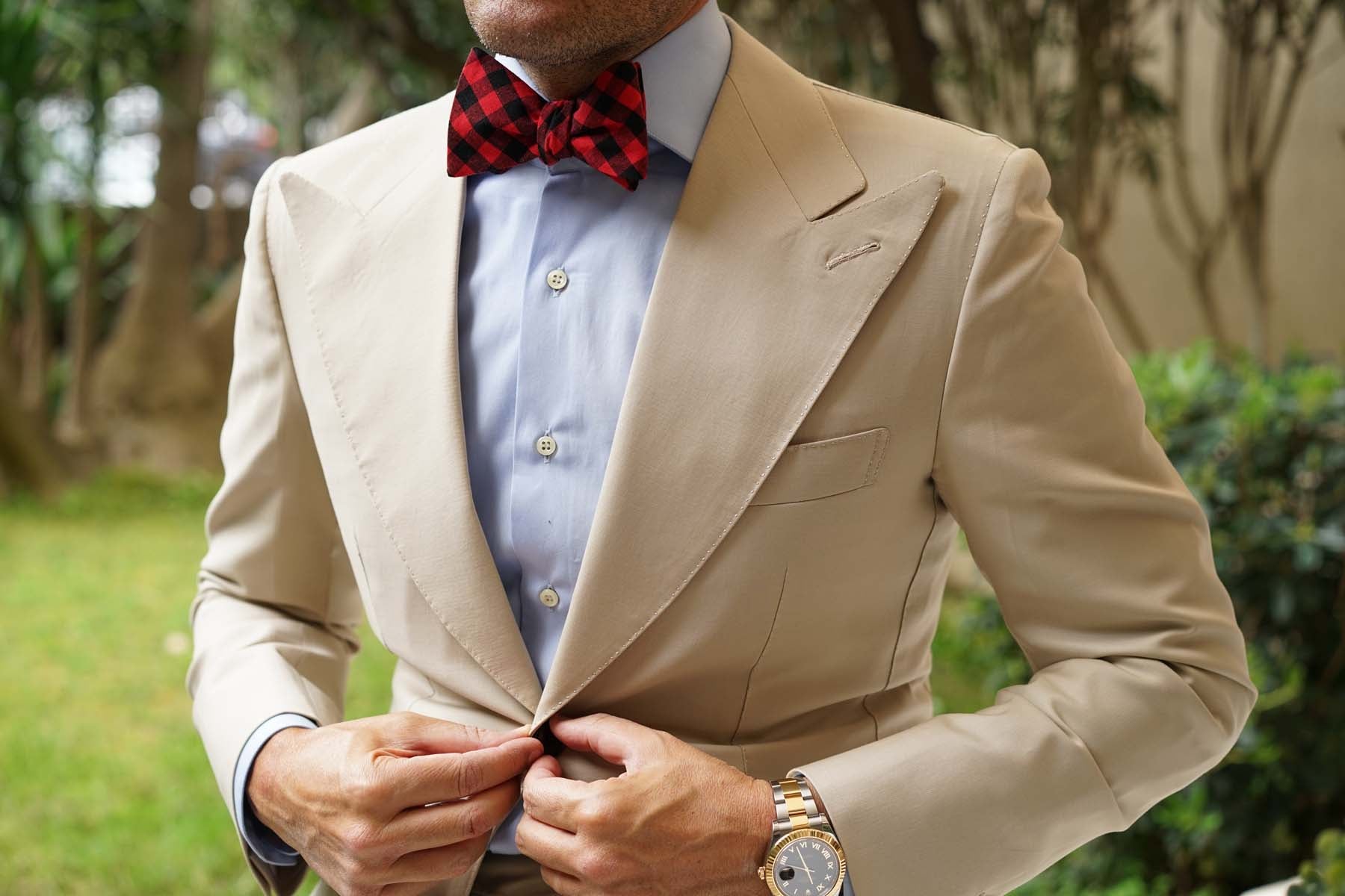 Red & Black Gingham Self Bow Tie