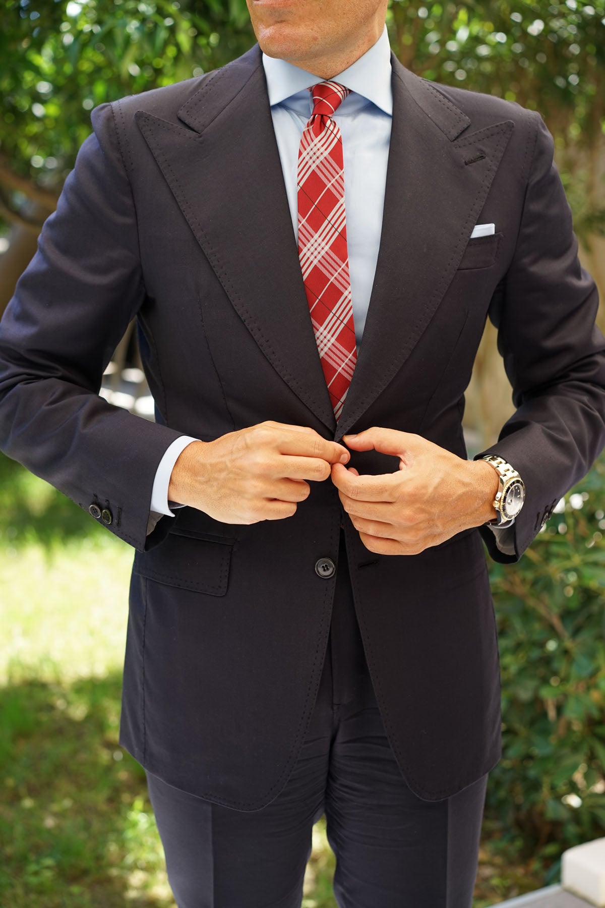 Scarlet Maroon with White Stripes Skinny Tie