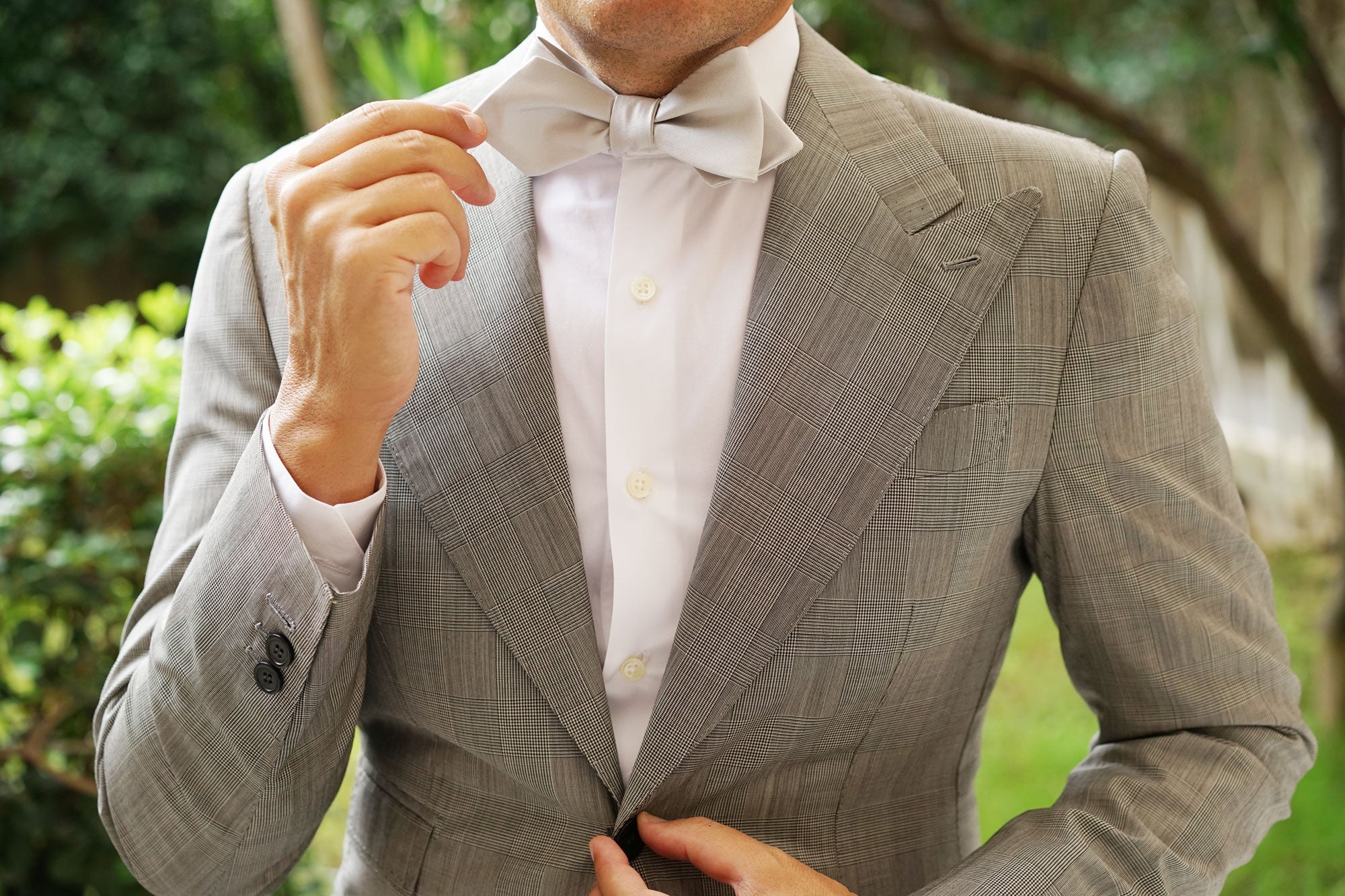 Light Grey Satin Self Tie Diamond Tip Bow Tie