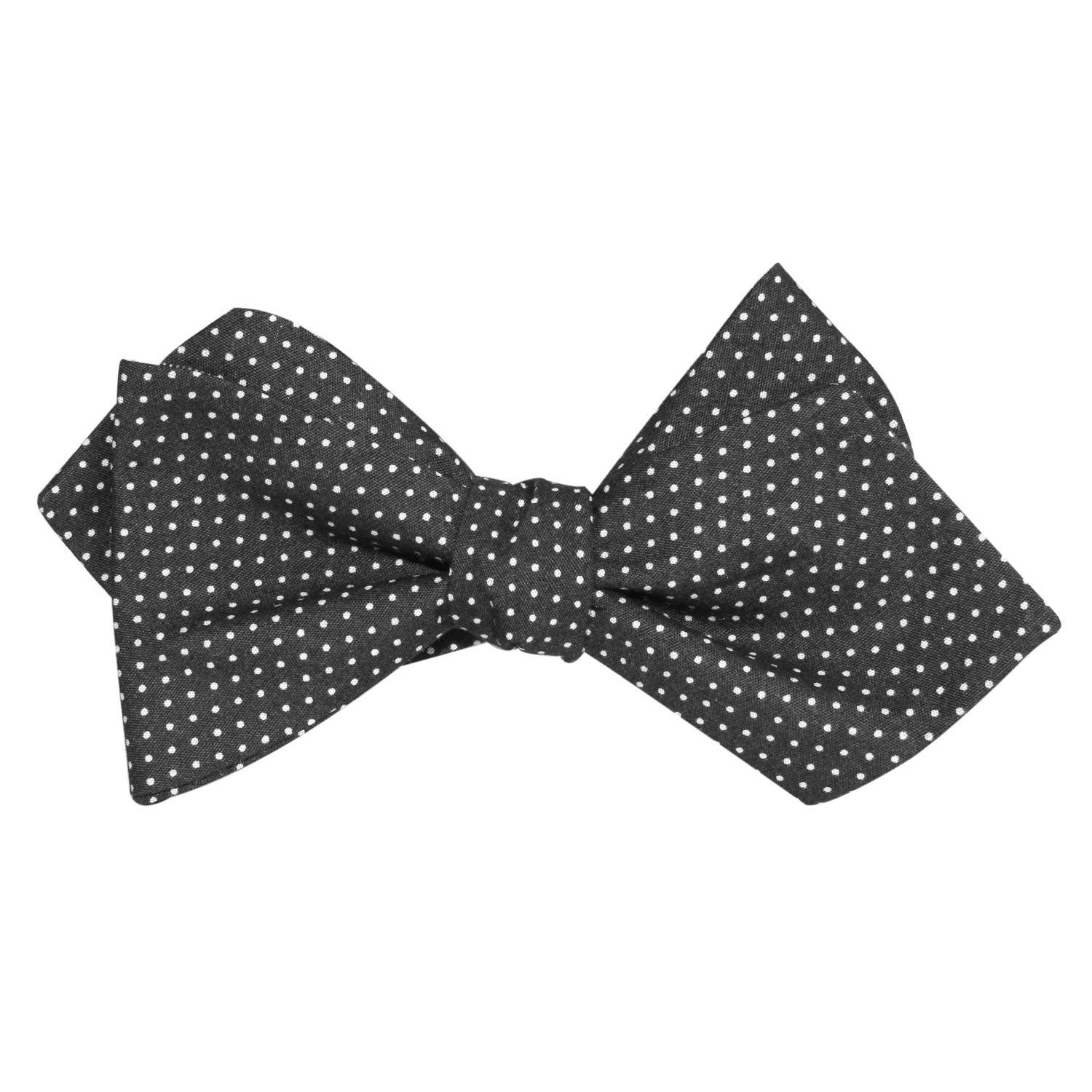 Black Cotton with White Mini Polka Dots Self Tie Diamond Tip Bow Tie