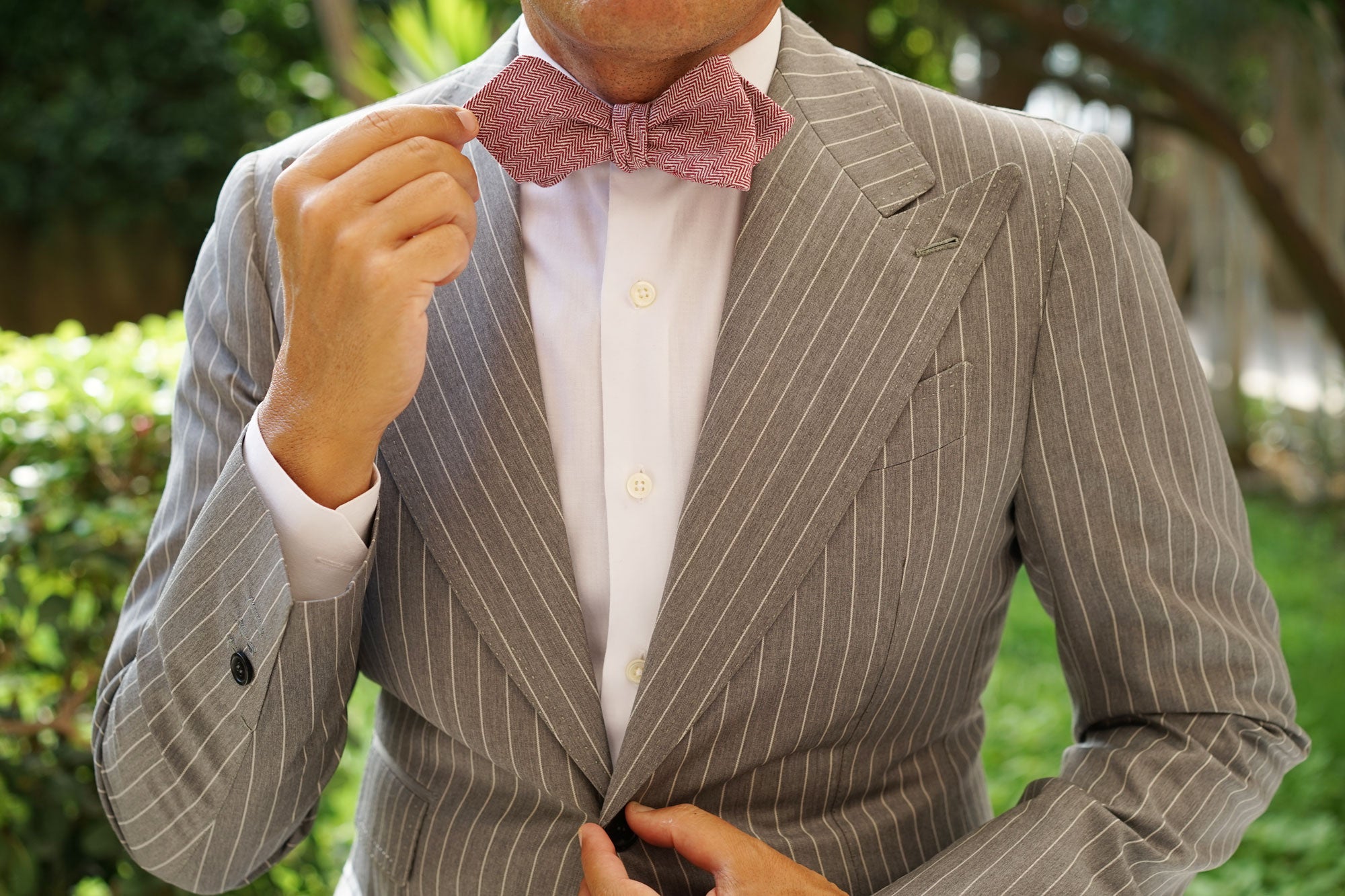 Maroon Herringbone Linen Self Tie Diamond Bow Tie