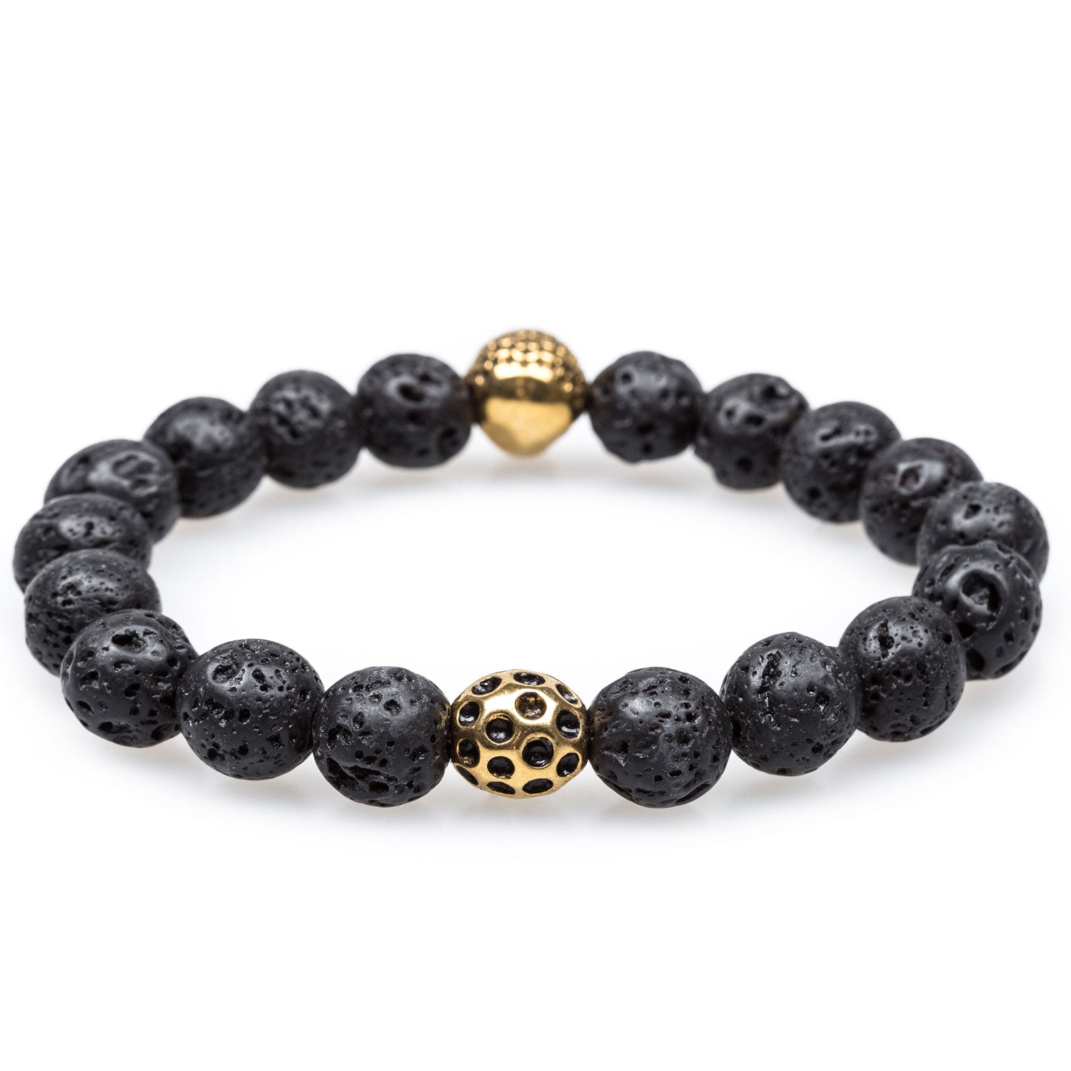 Akator Volcanic Rock Gold Skull Bracelet