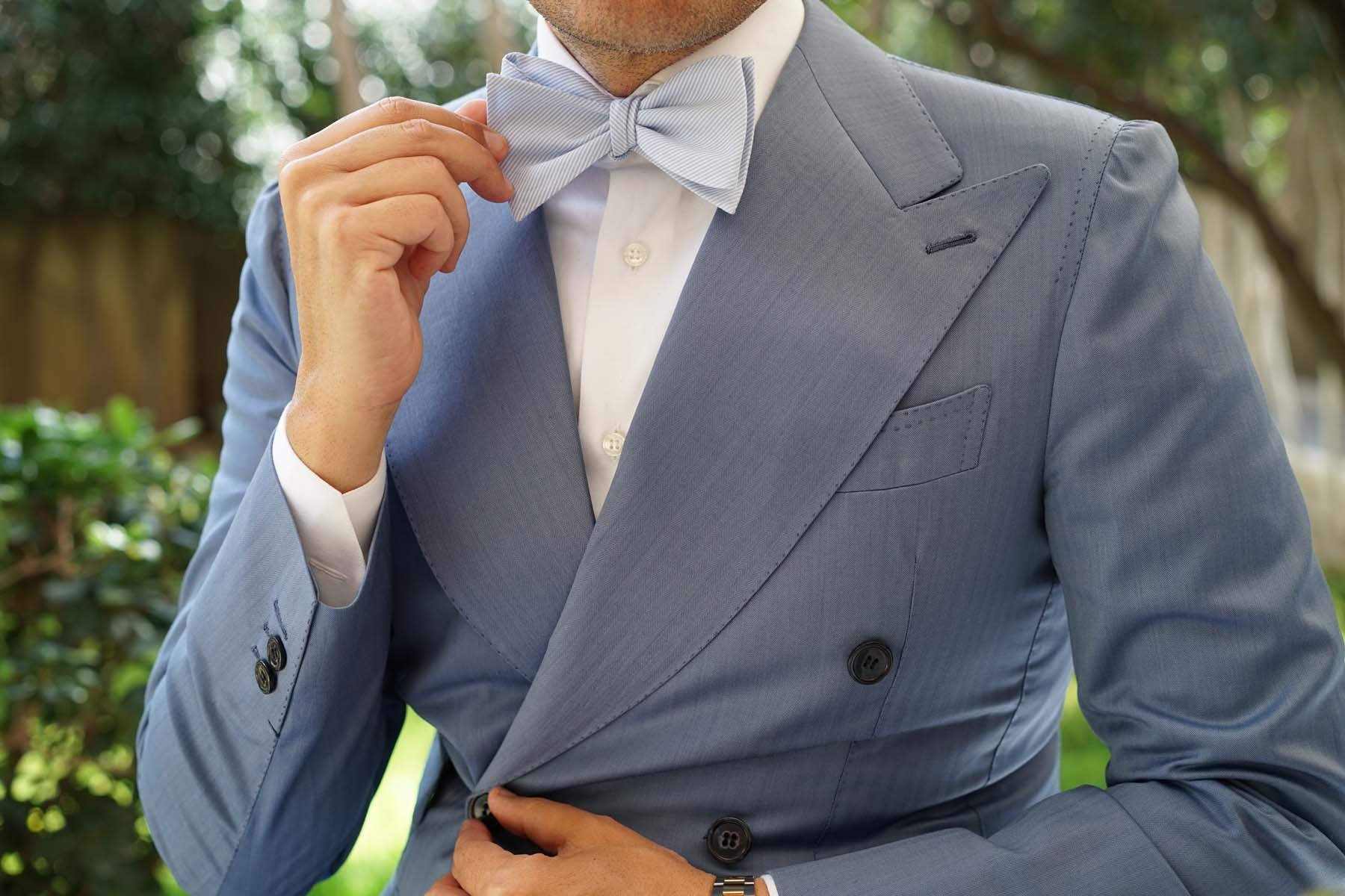 Light Blue and White Pinstripes Cotton Self Tie Bow Tie