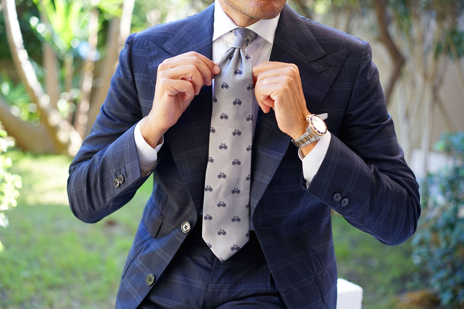 Grey with Navy Blue French Bicycle Necktie