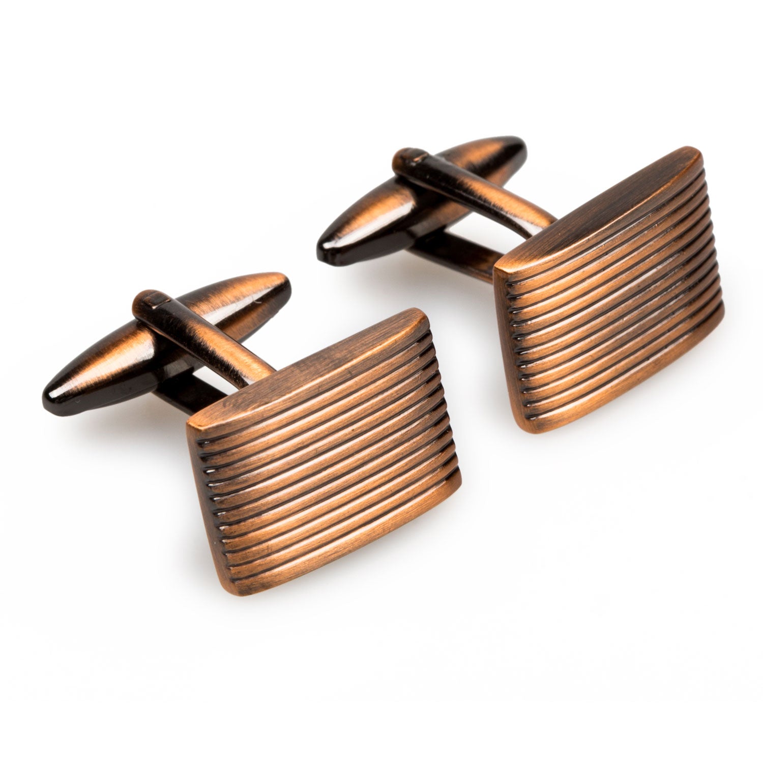 Antique Copper Rectangle Groove Cufflinks