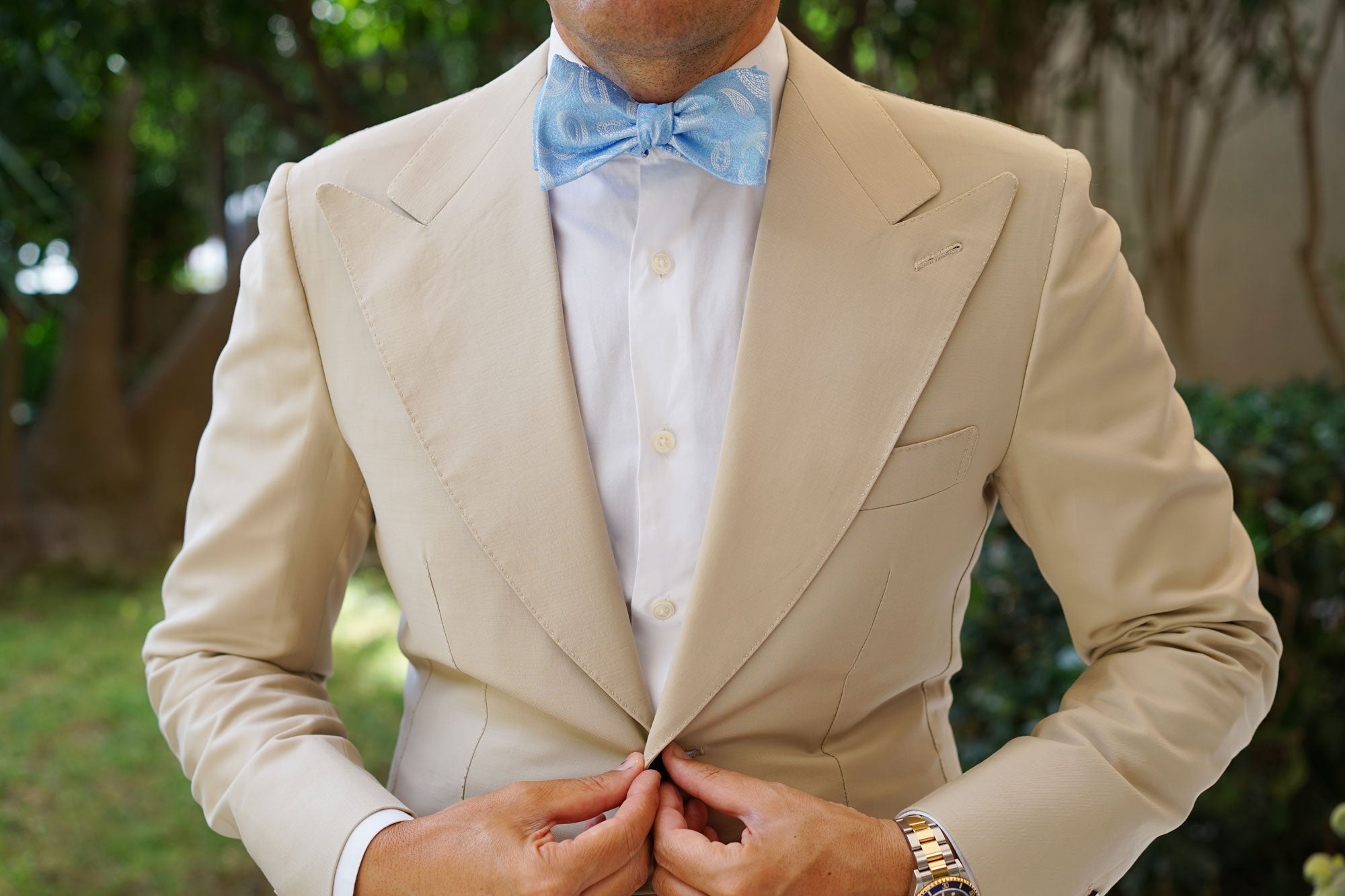 Baby Blue Teardrop Paisley Self Bow Tie