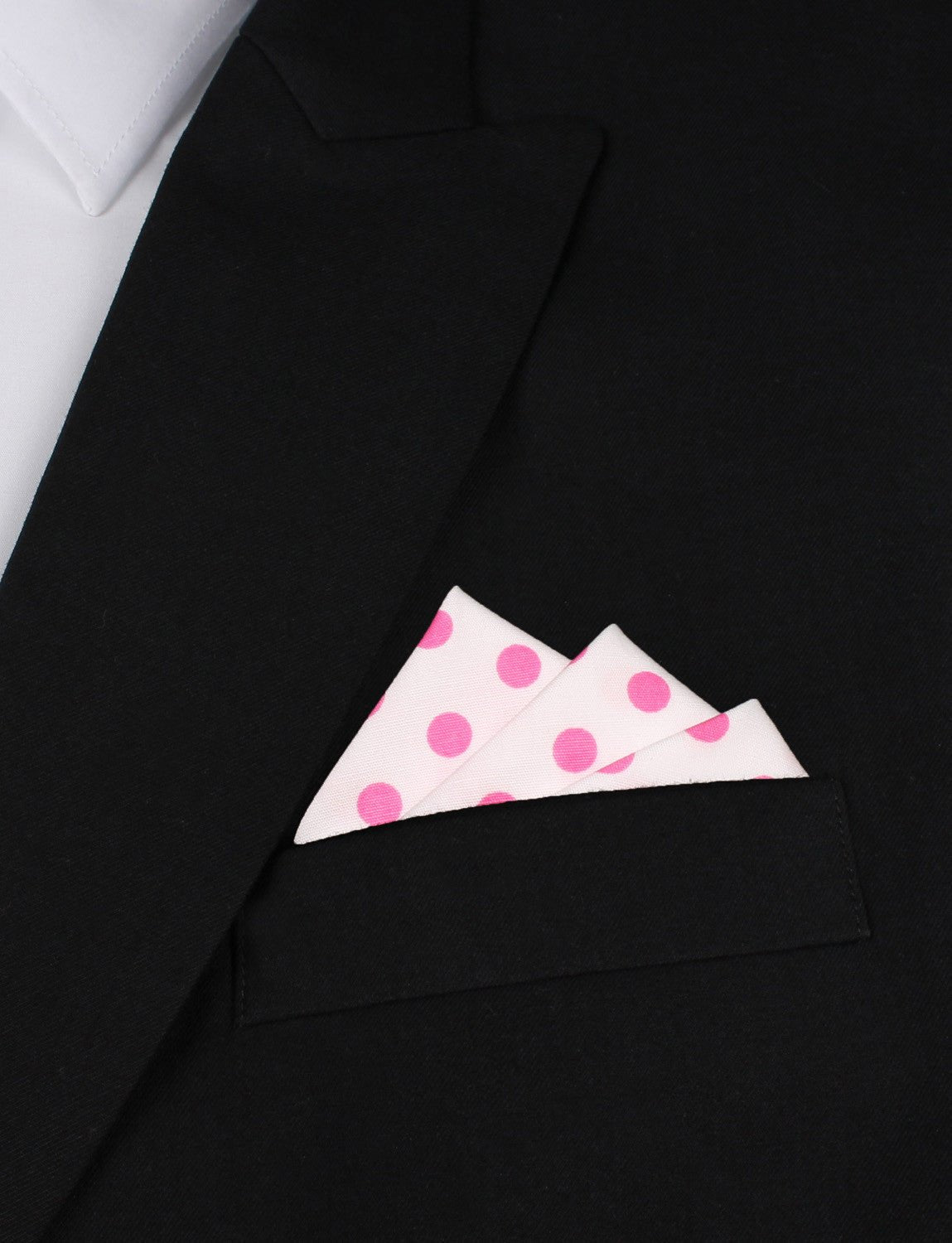 White Cotton with Large Hot Pink Polka Dots Pocket Square