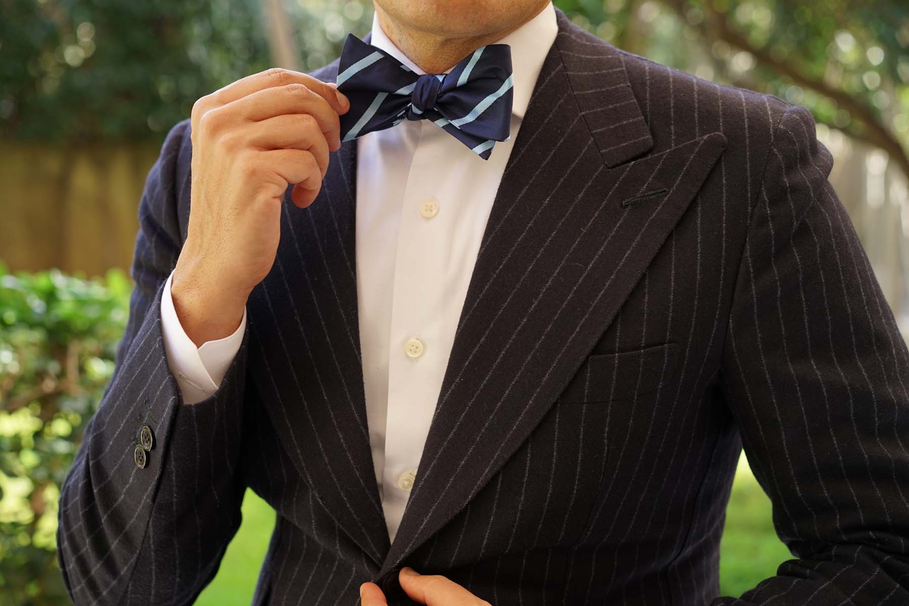 Blue Pencil Stripe Self Bow Tie