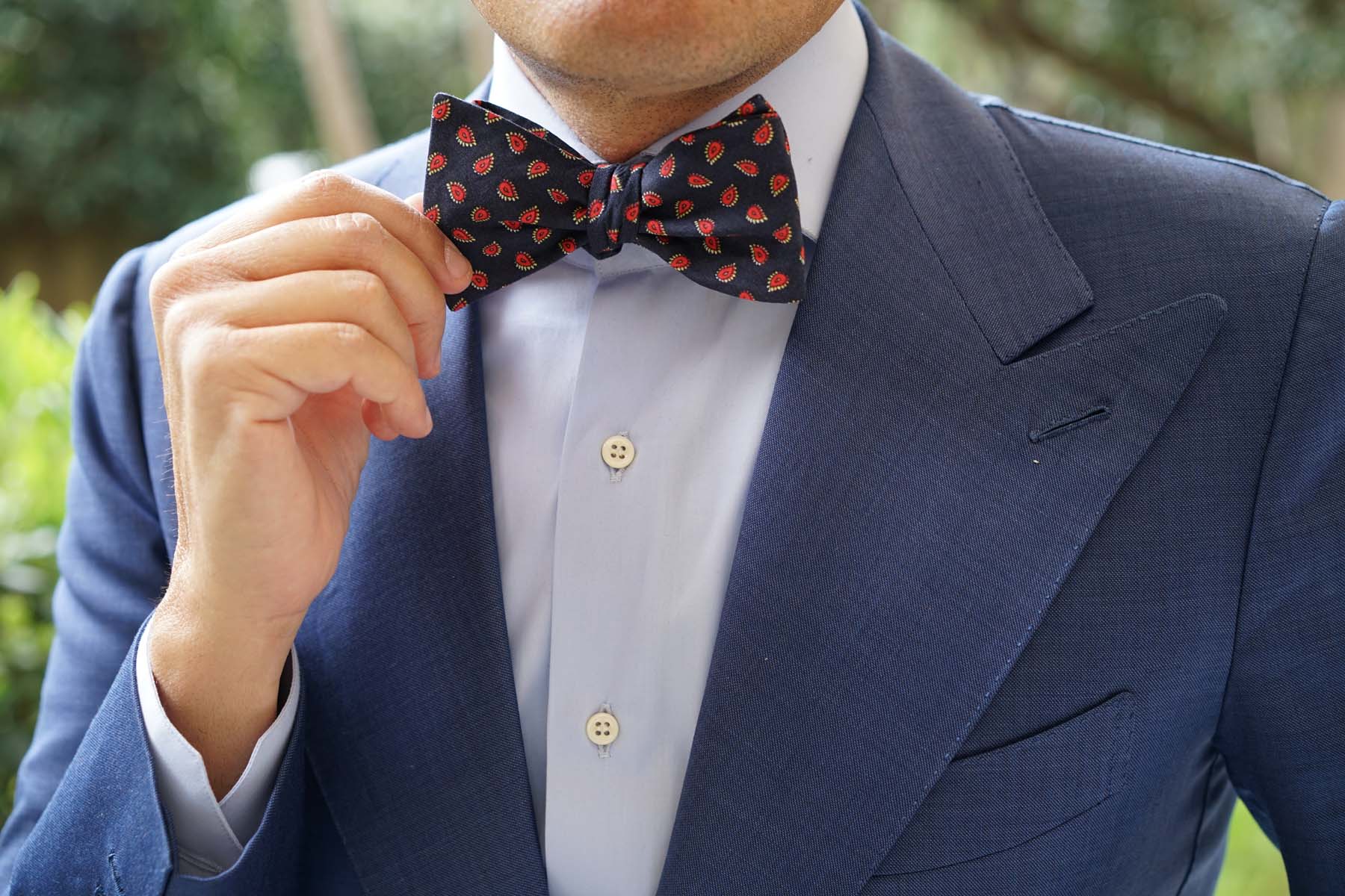 Milano Navy Blue Paisley Self Bow Tie