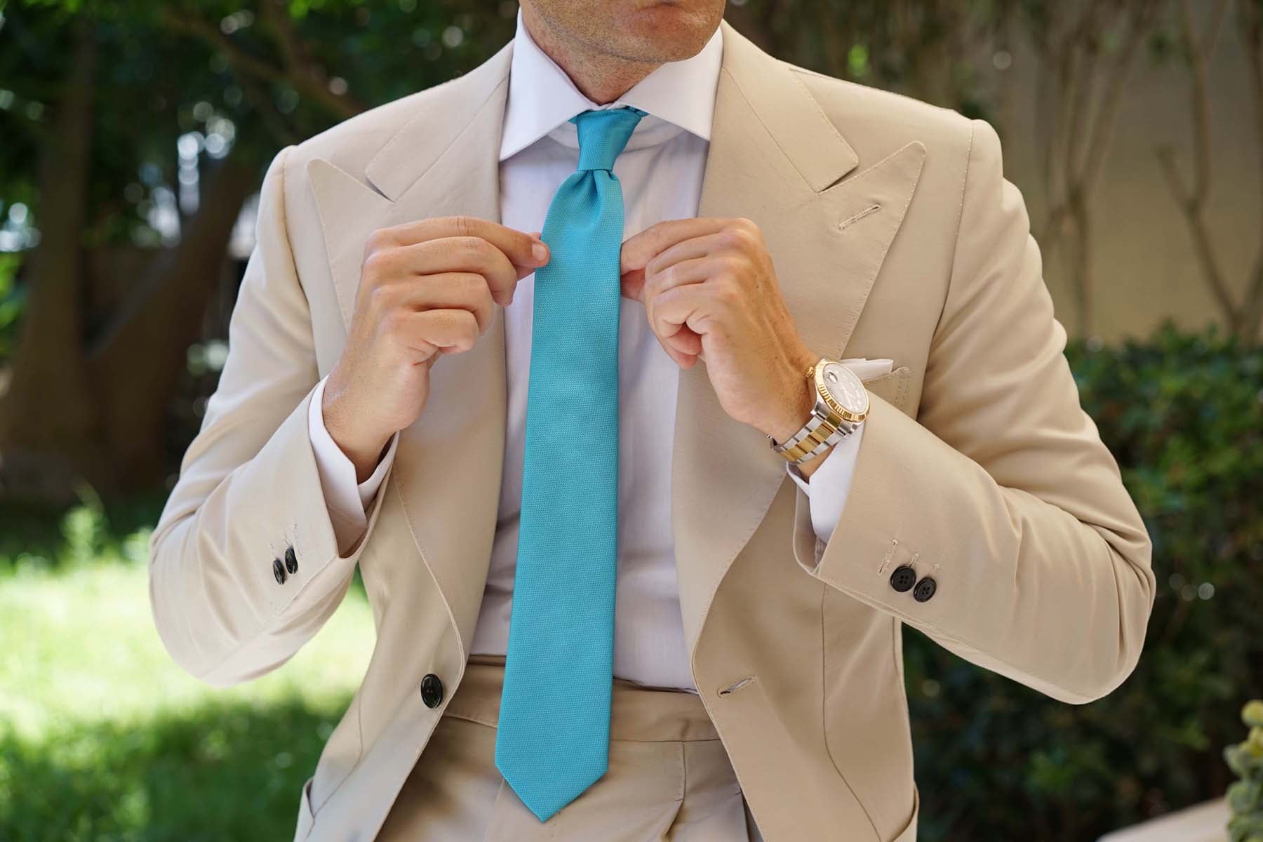 Aqua Blue Malibu Weave Skinny Tie