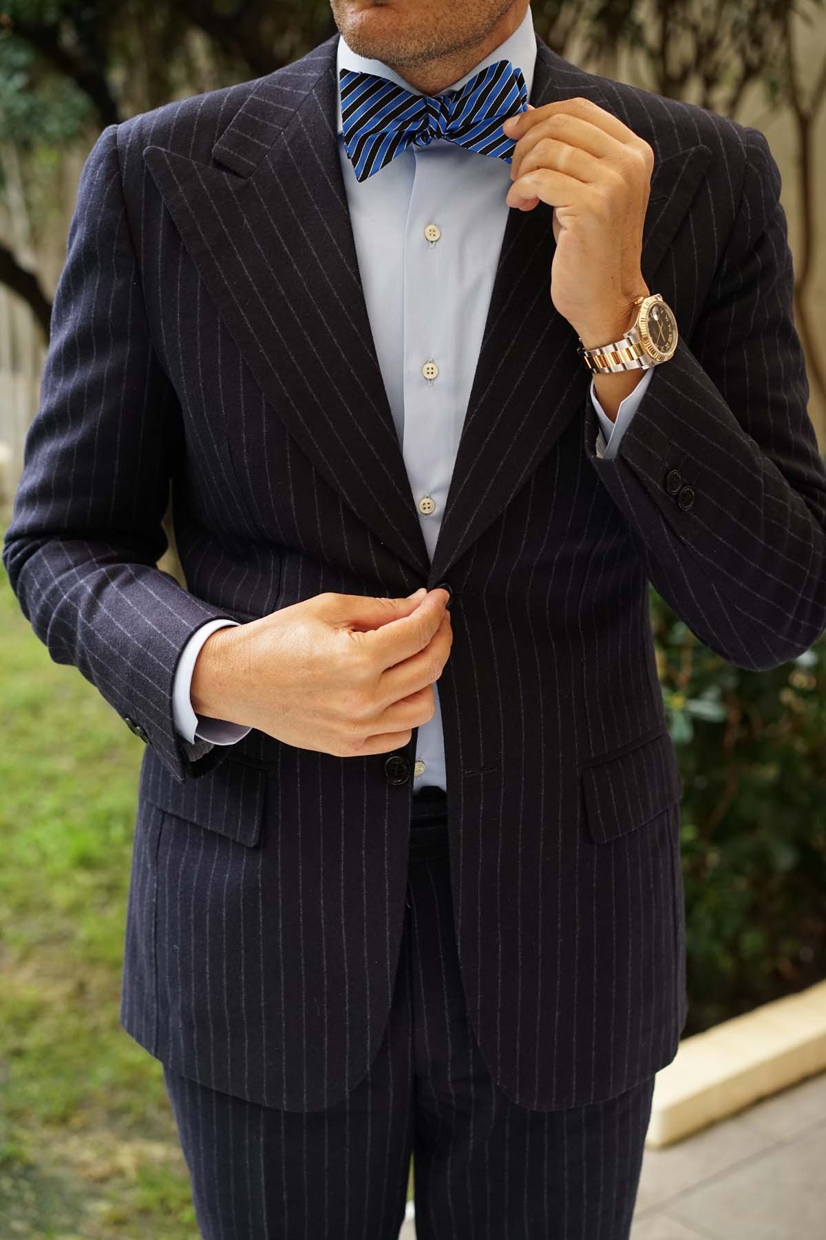 Striped Blue Black Bow Tie Untied